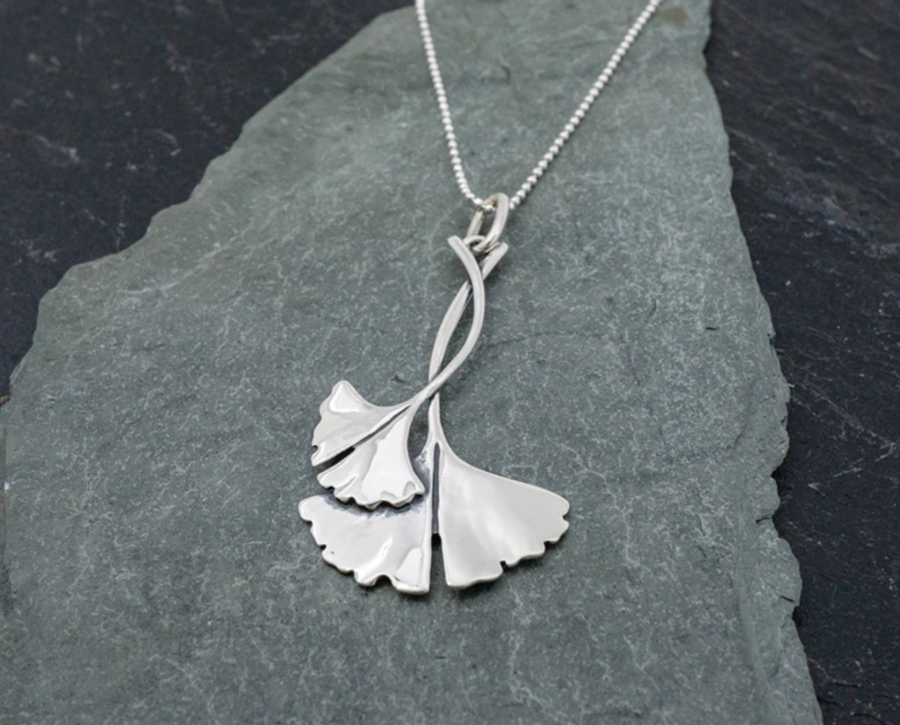 Sterling Silver Ginkgo Leaf Pendant Necklace