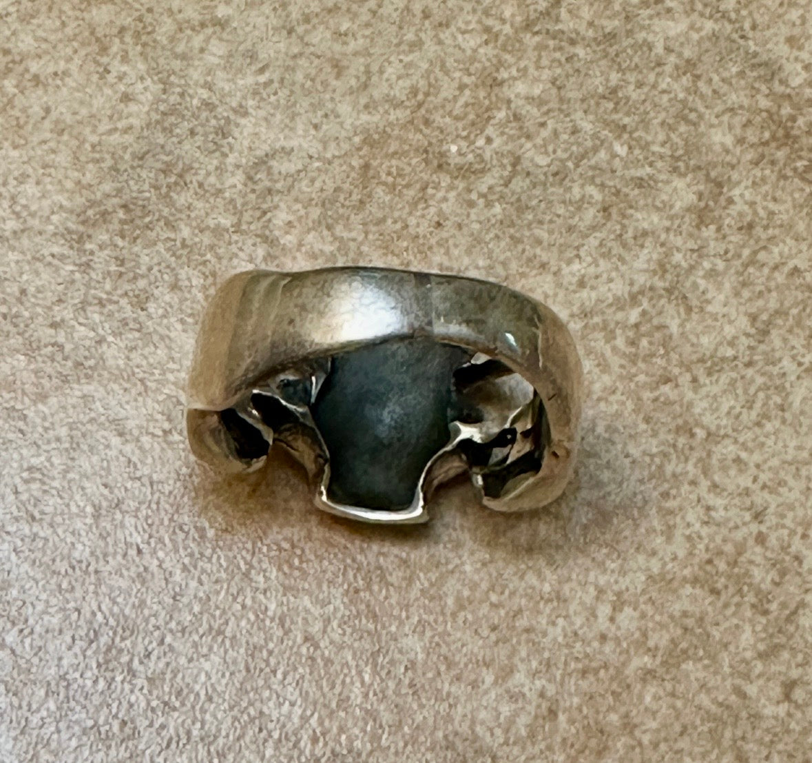 Sterling Silver Skull Ring With Coral