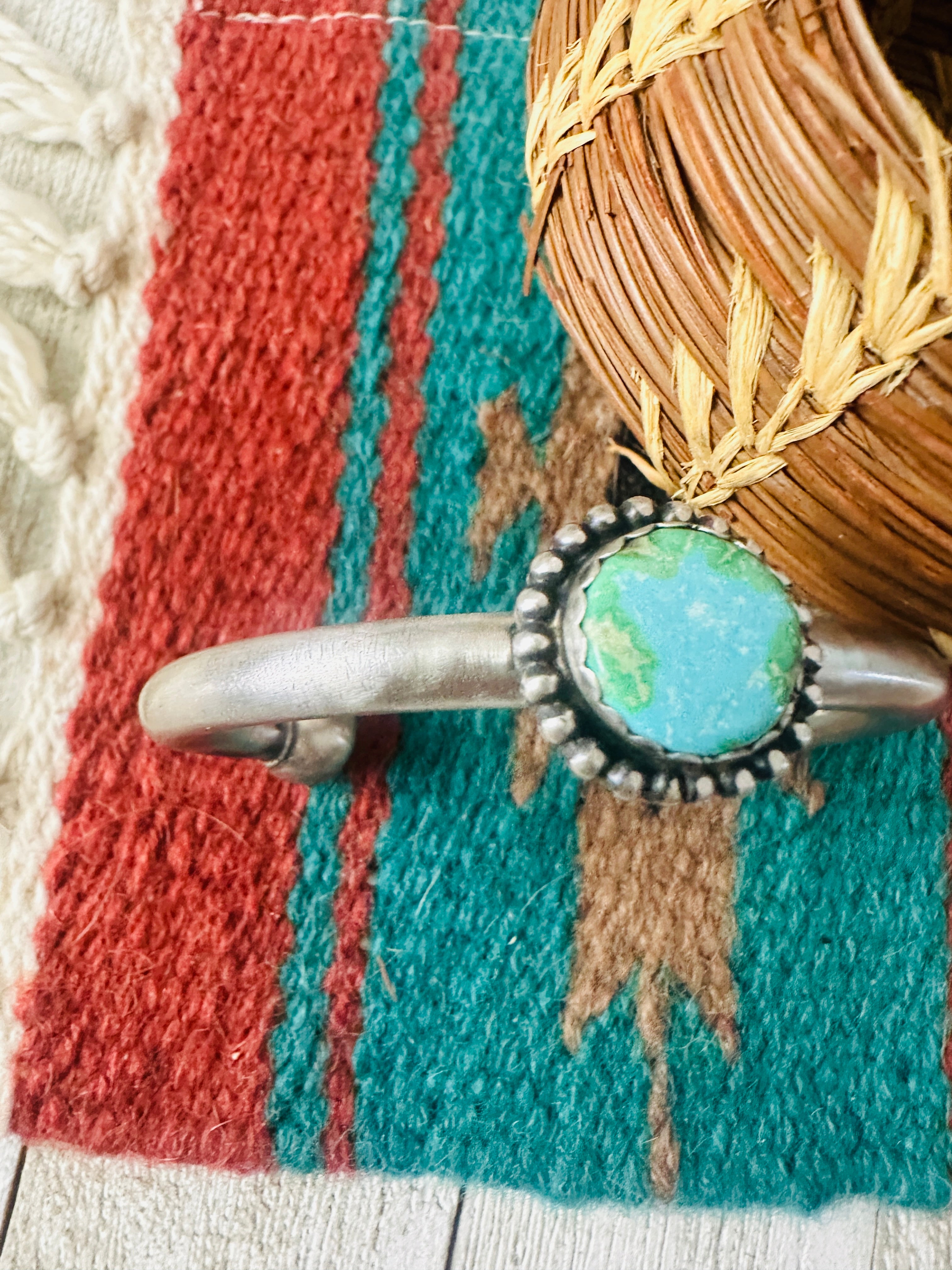 Handcrafted Sonoran Mountain Turquoise & Sterling Silver Cuff Bracelet by Russell Sam