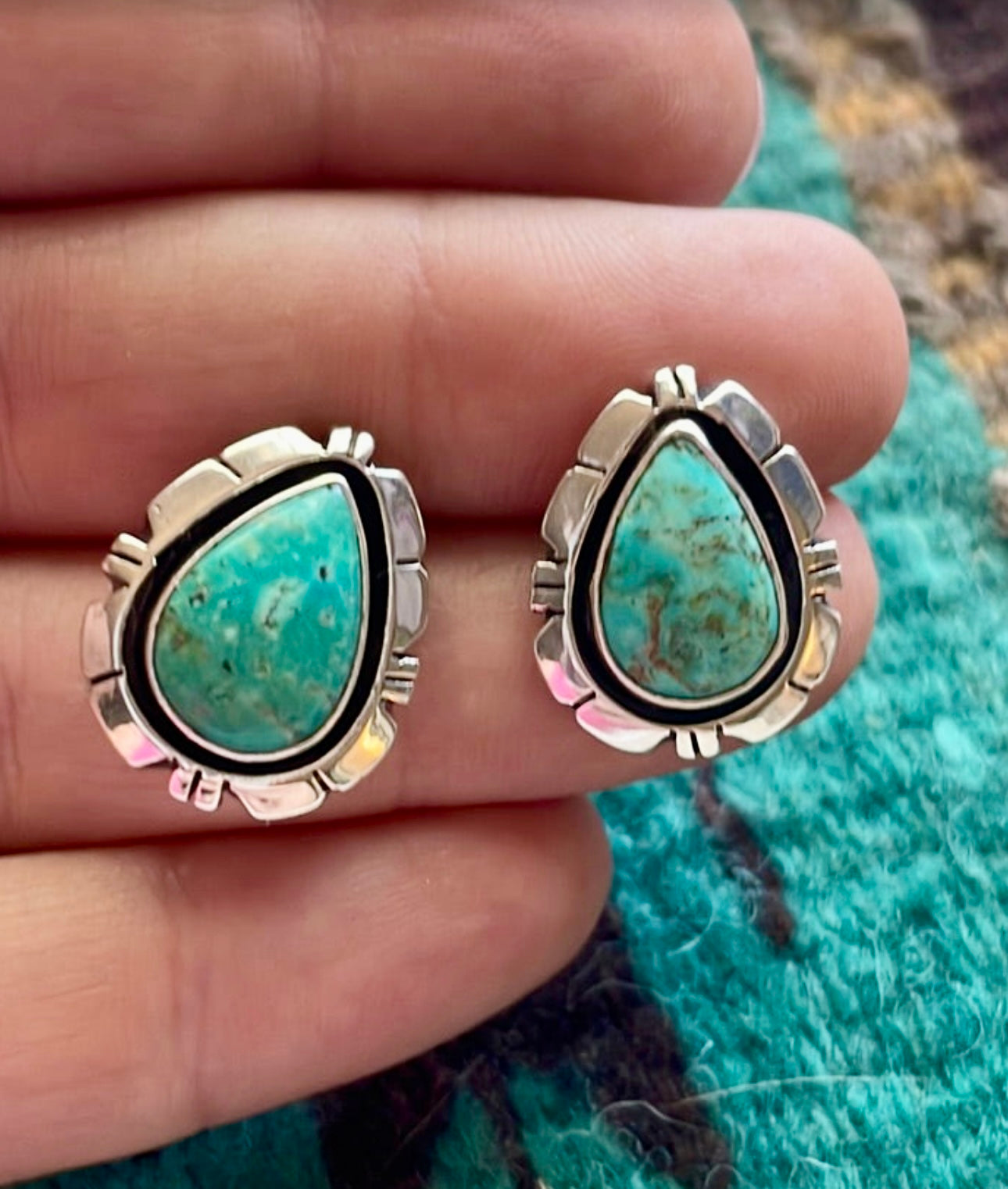 Beautiful Handcrafted Turquoise And Sterling Silver Teardrop Post Earrings