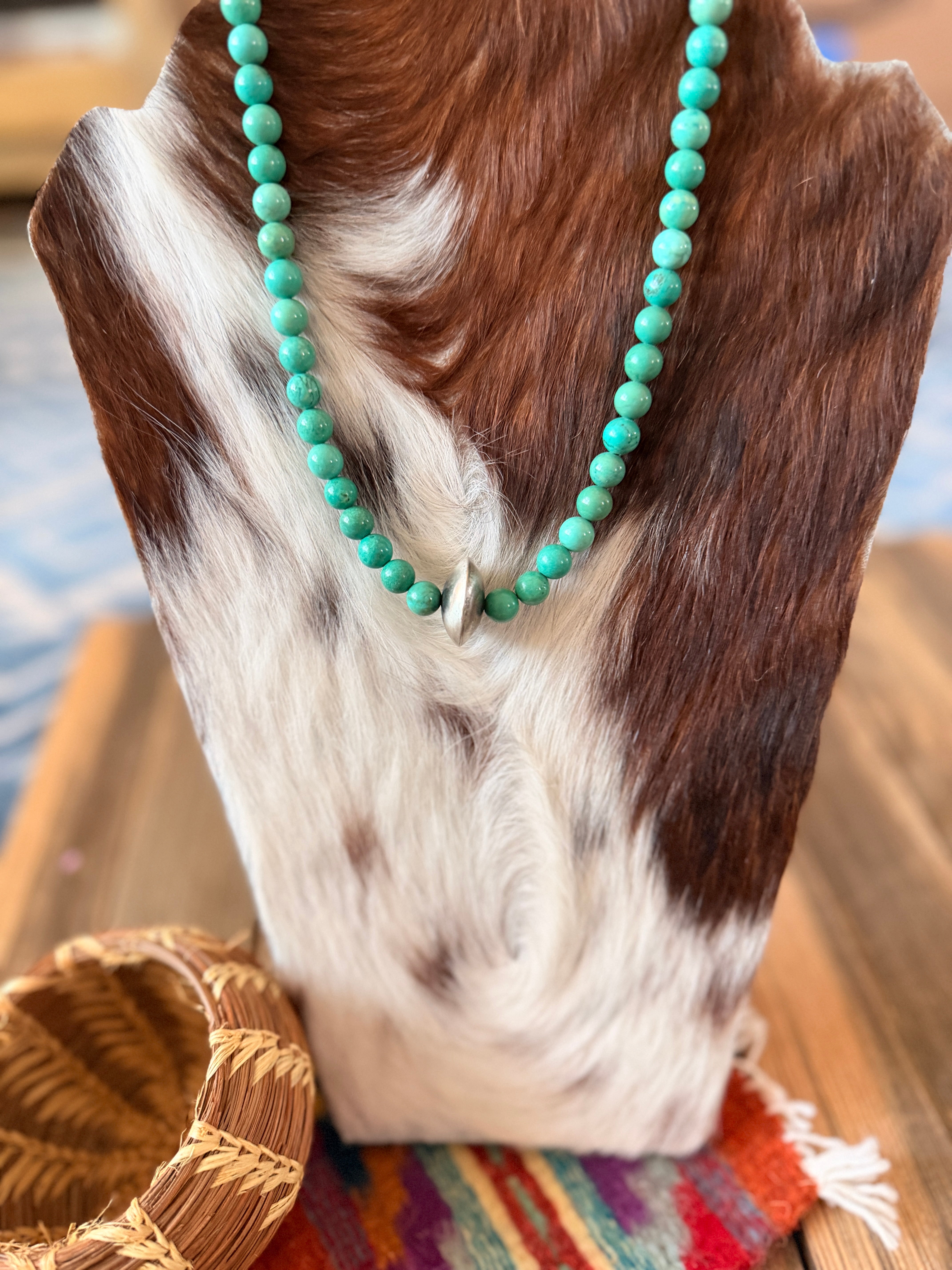 Handcrafted Turquoise & Sterling Silver Beaded 16” Necklace