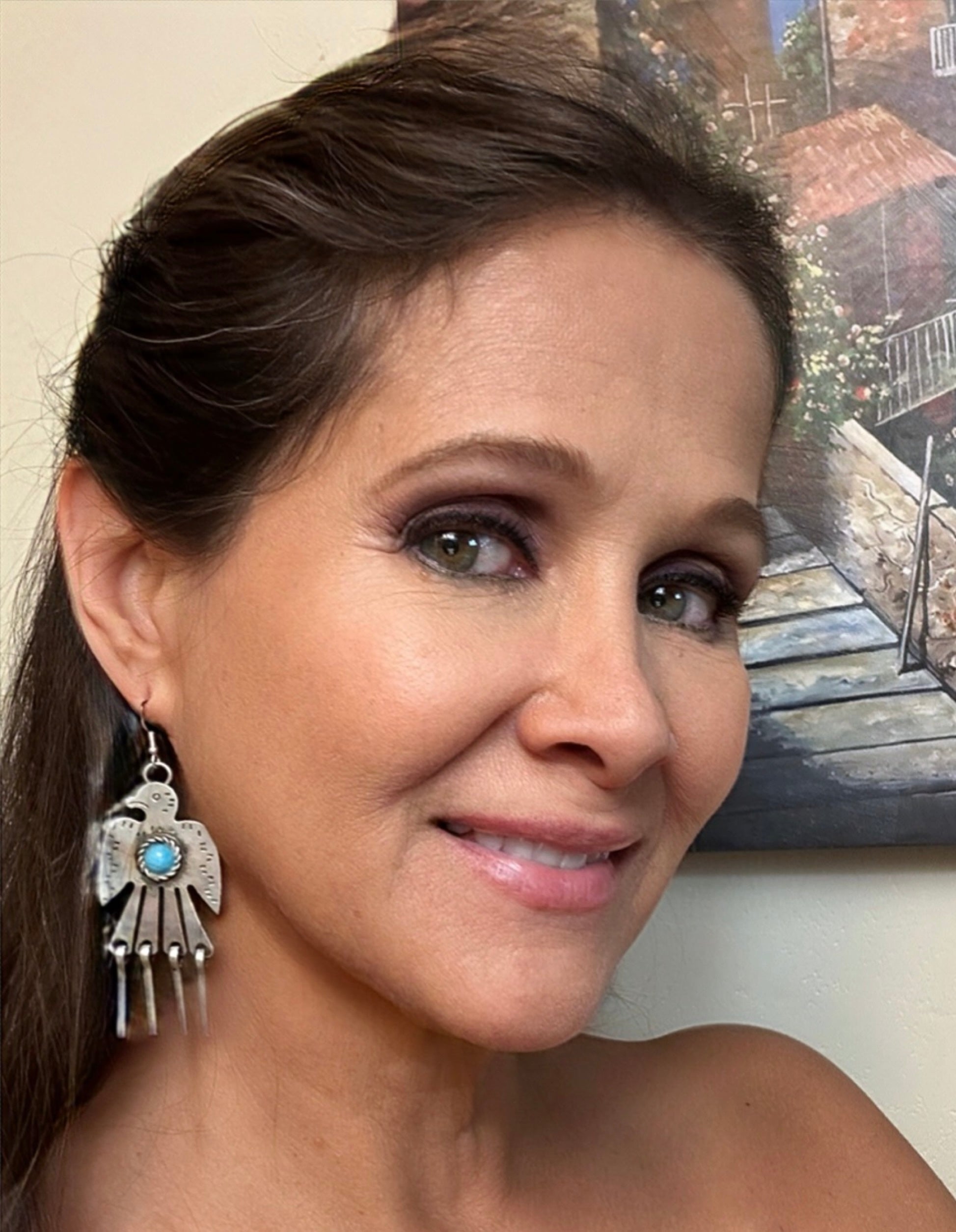 Silver-Plated Thunderbird Earrings with Blue Accent