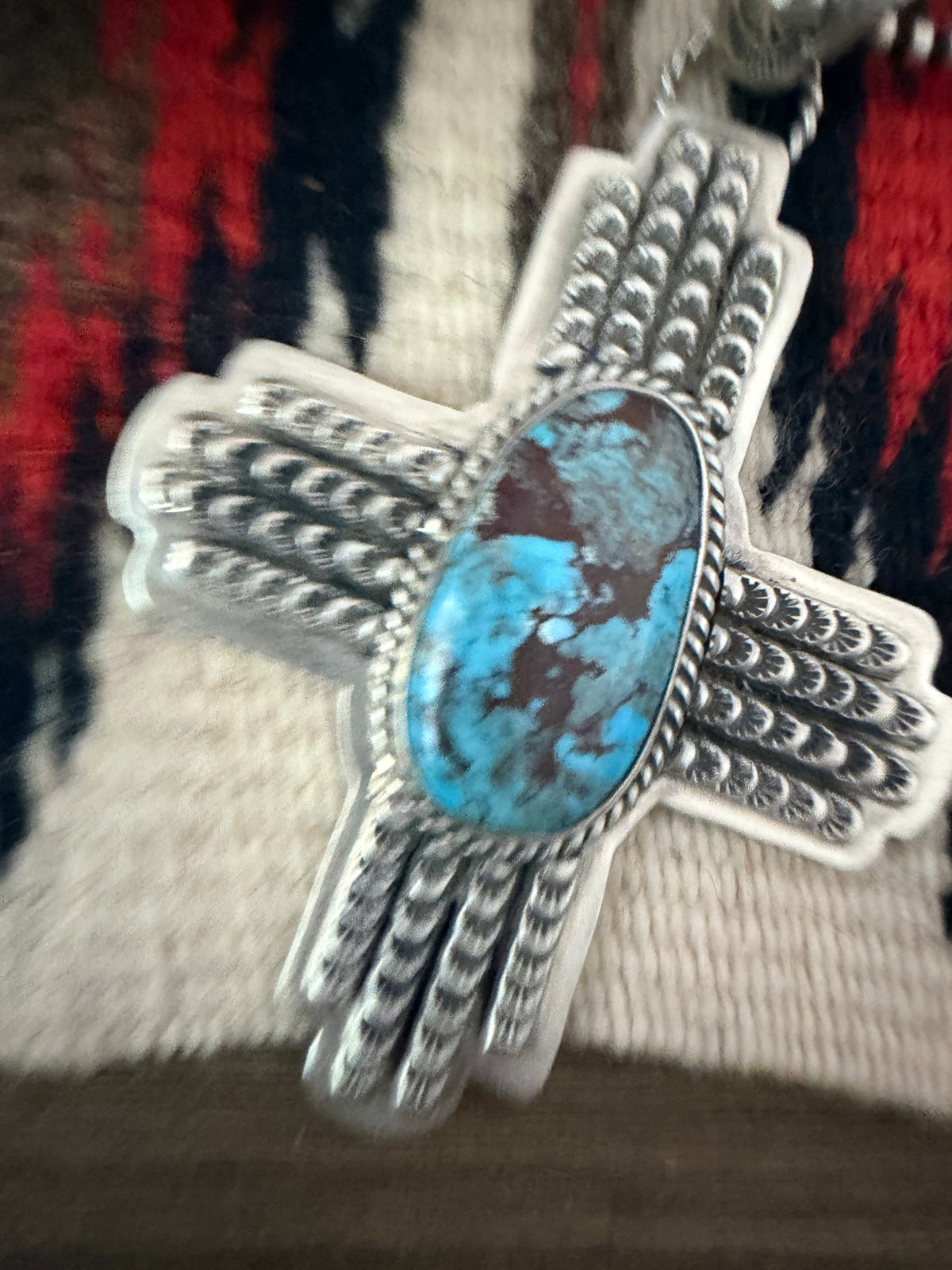 Handcrafted Turquoise & Sterling Silver Cross Pendant by Larry Kaye