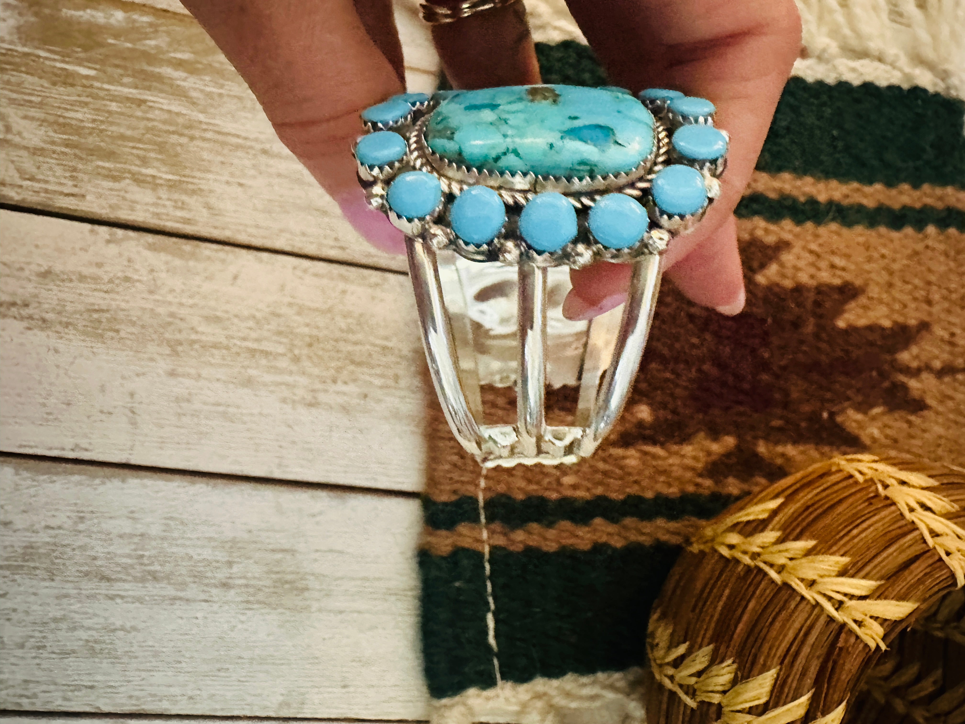 Navajo Kingman Turquoise & Sterling Silver Cuff Bracelet /