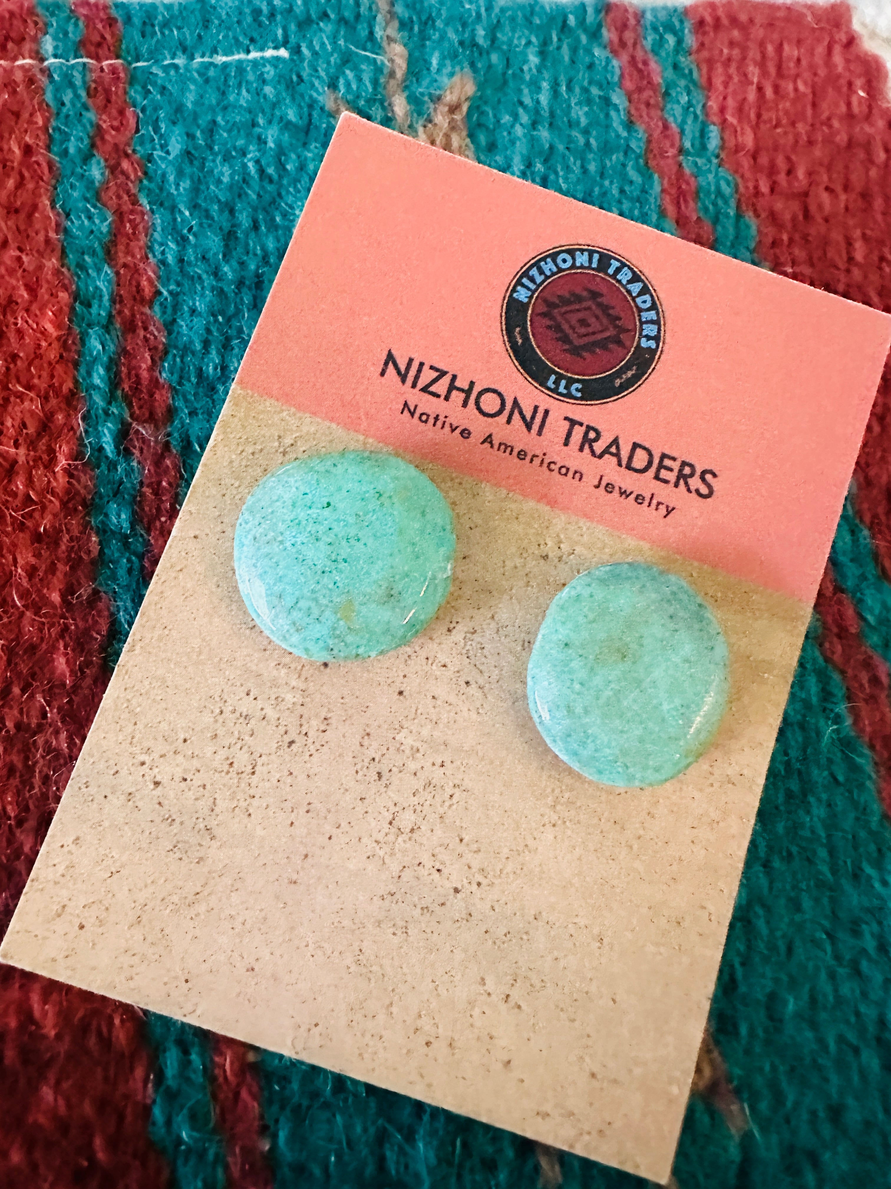 Handcrafted Sterling Silver & Turquoise Circle Slab Stud Earrings