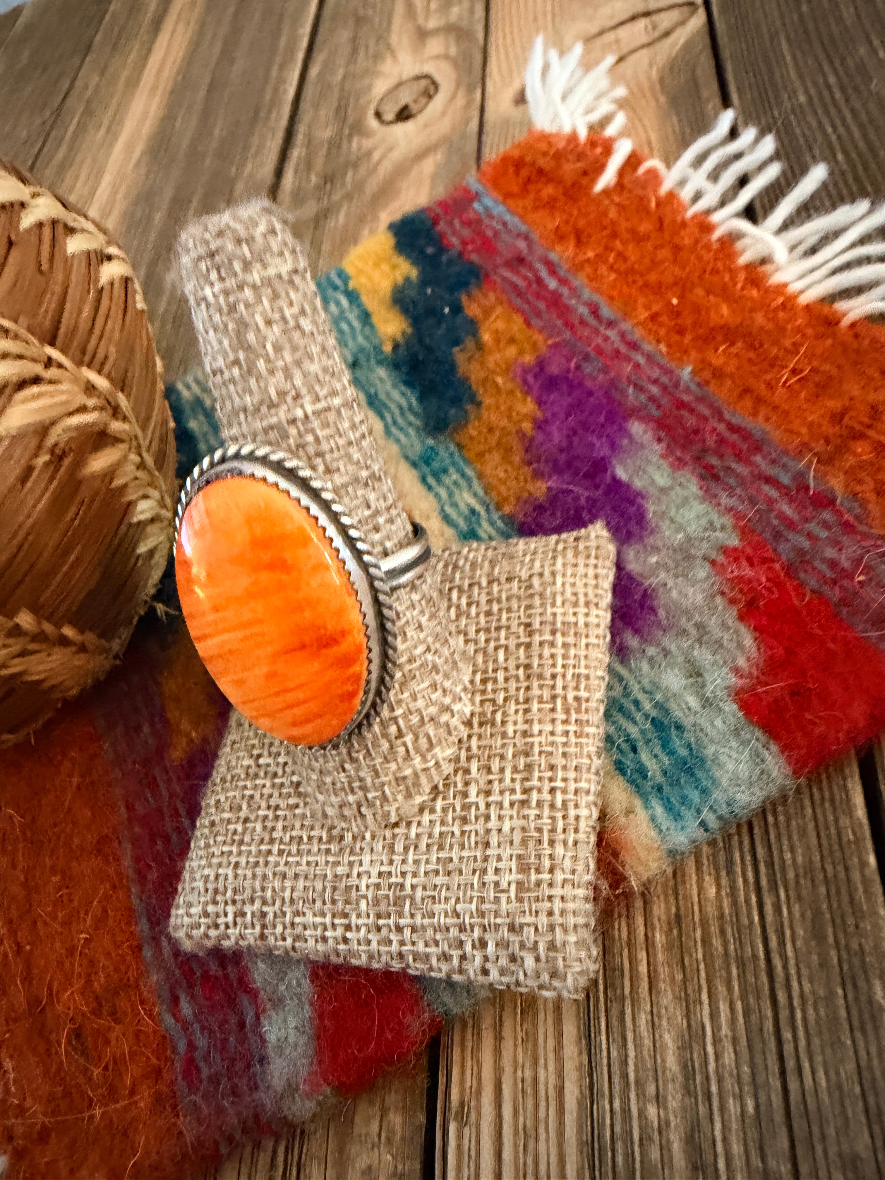 Handcrafted Orange Spiny Oyster & Sterling Silver Adjustable Ring