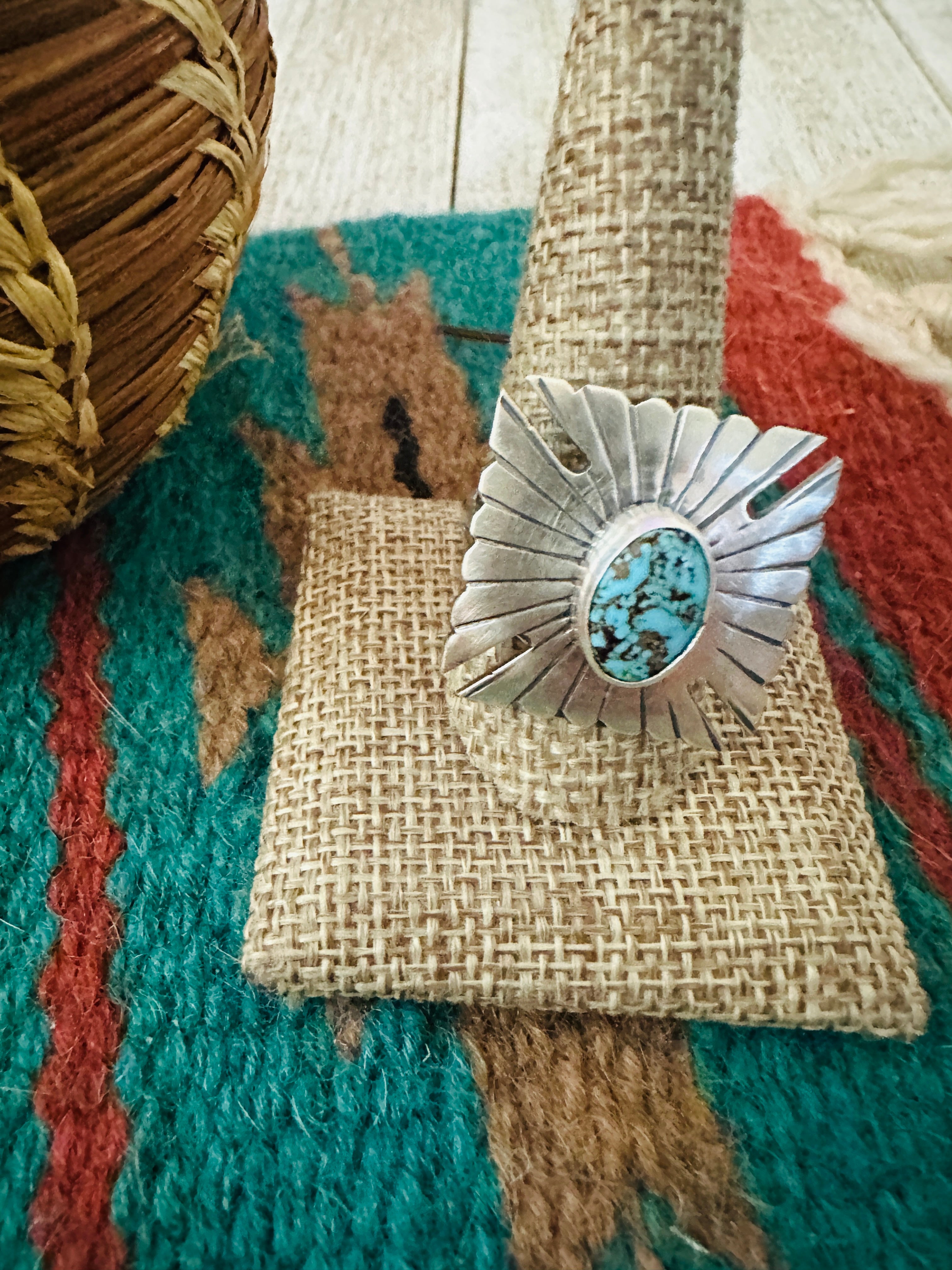 Handcrafted Turquoise & Sterling Silver Adjustable Concho Ring