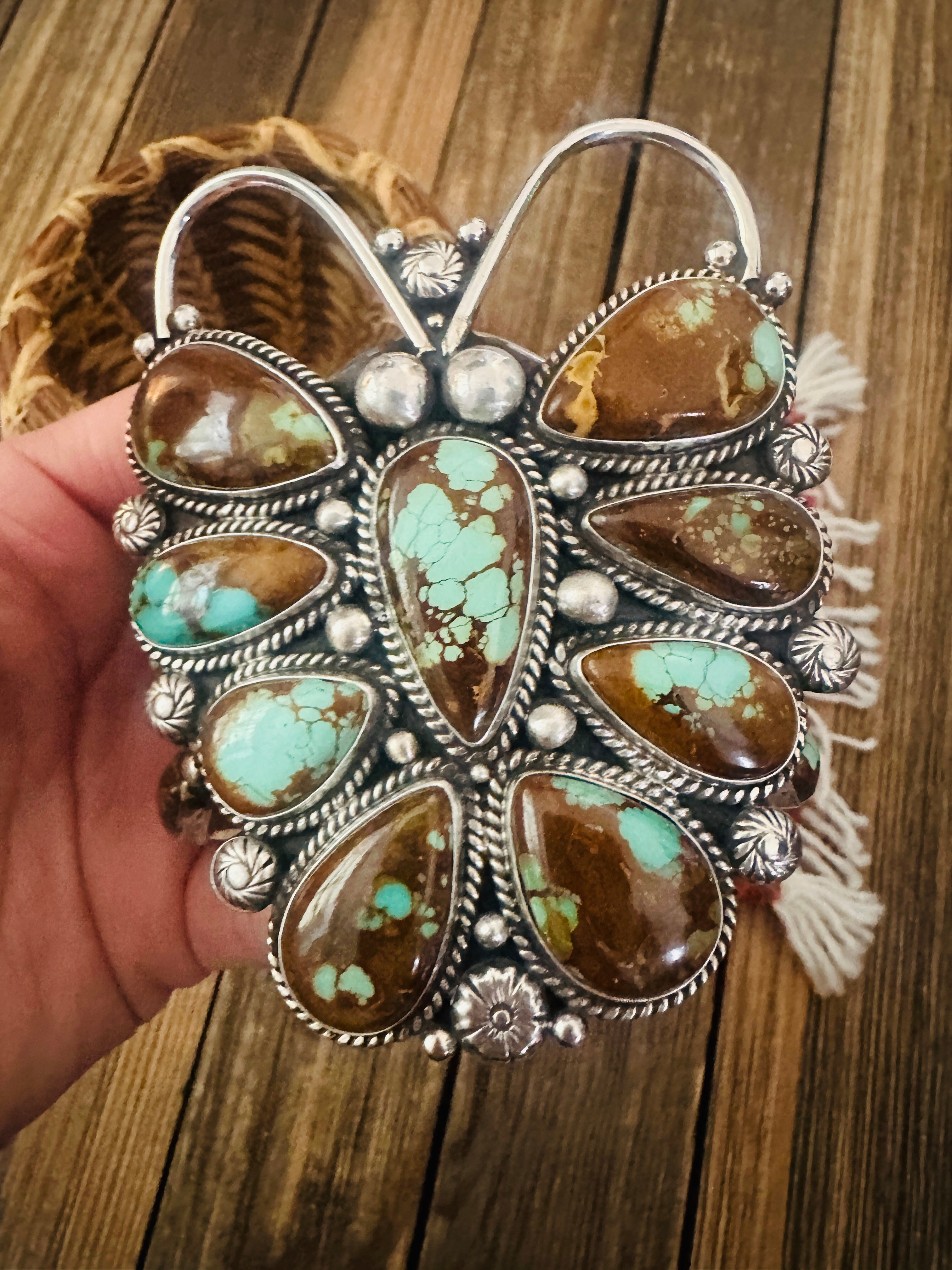 Handcrafted Number 8 Turquoise & Sterling Silver Butterfly Cuff Bracelet by Tyler Brown