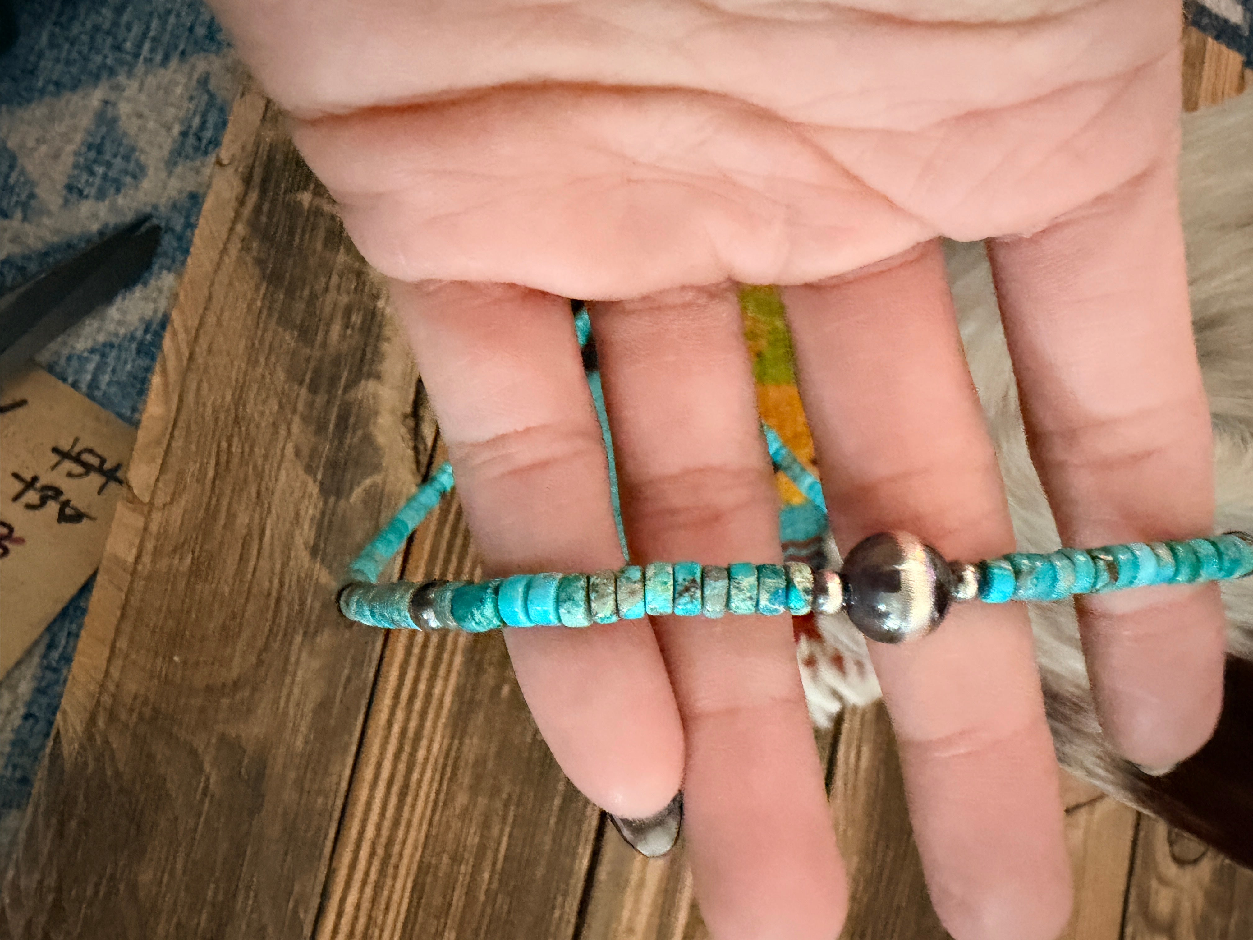 Handmade Sterling Silver & Kingman Turquoise Beaded Necklace