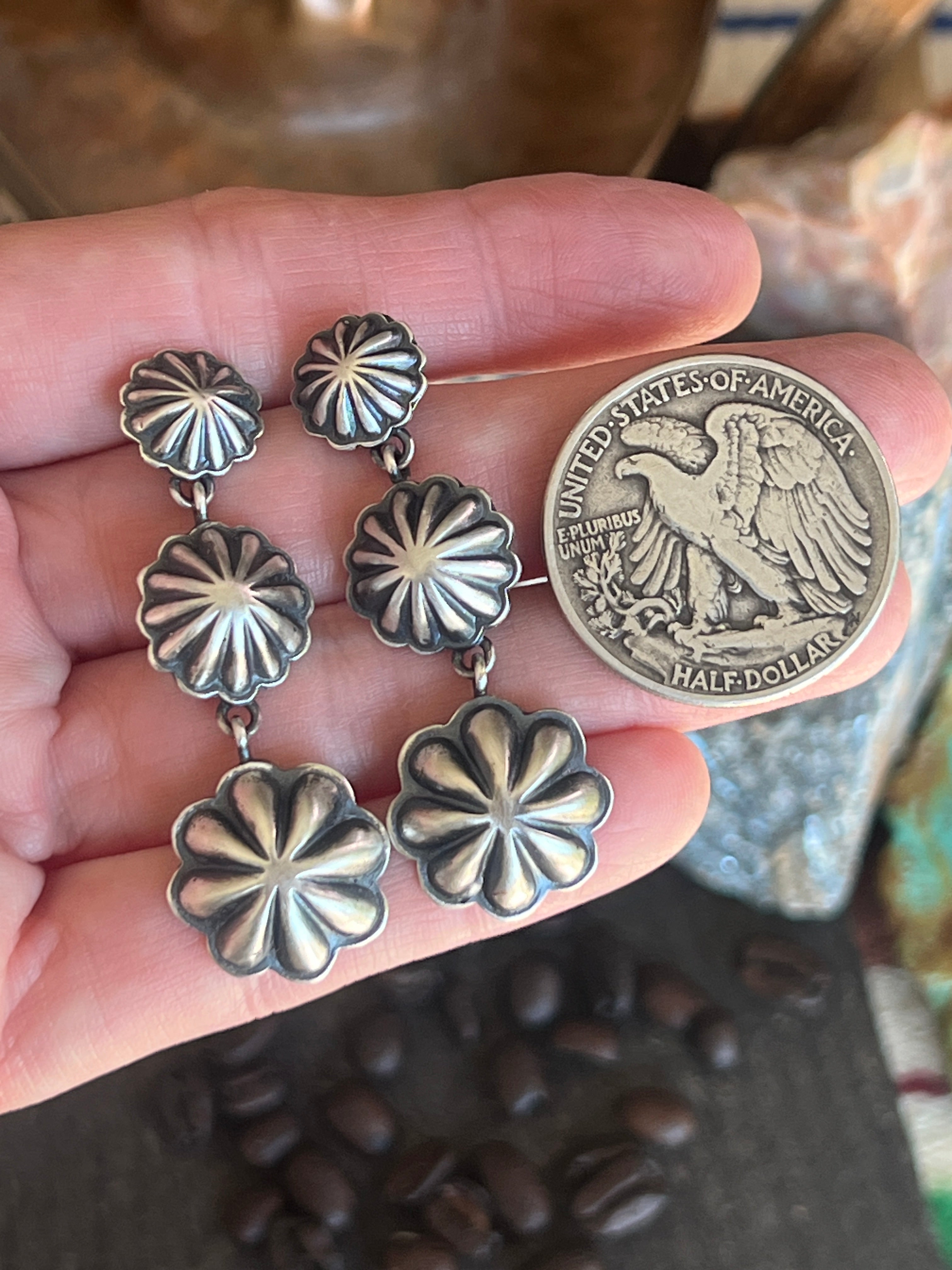 Handcrafted Triple Shot Sterling Silver Concho Post Earrings