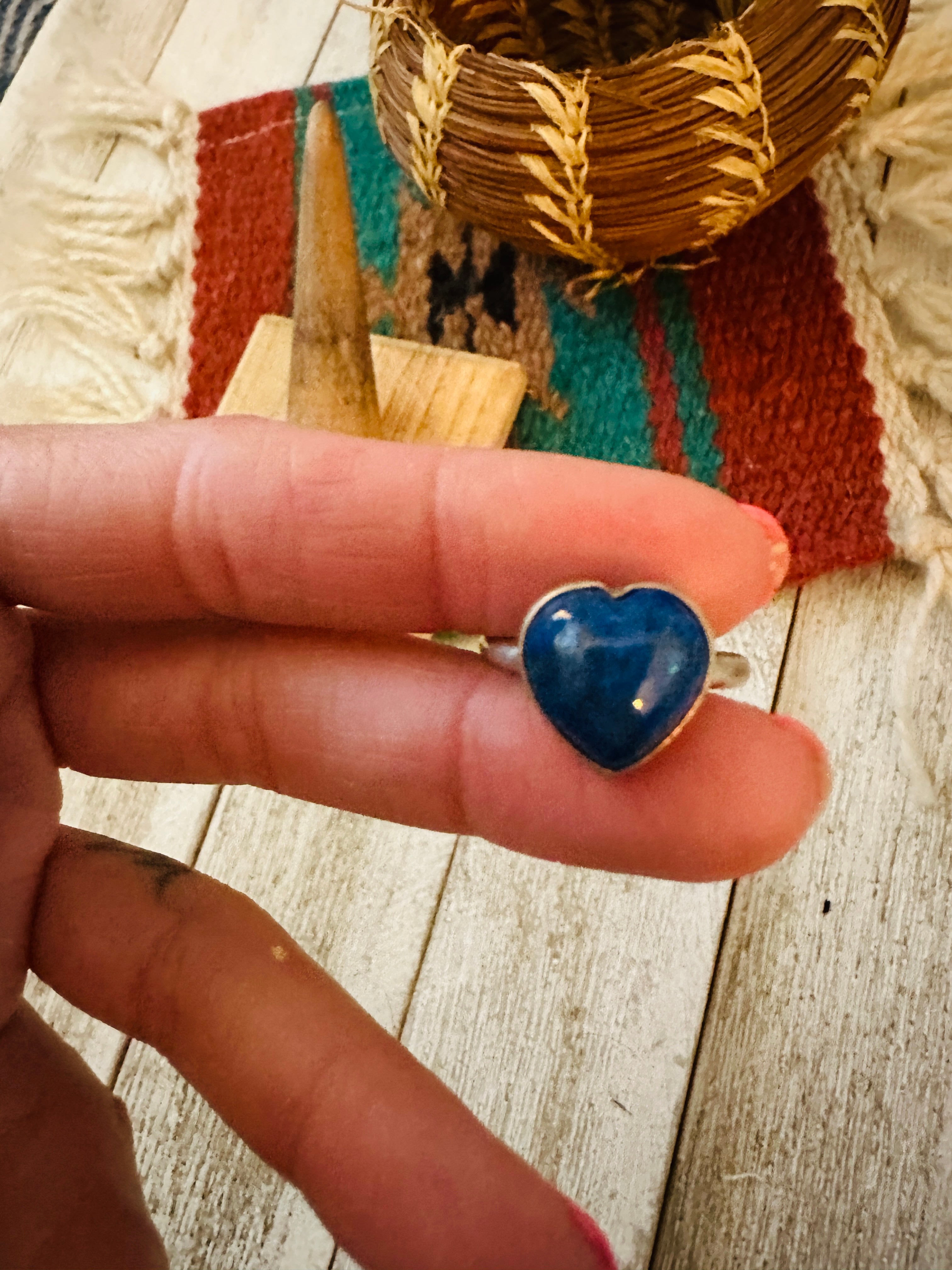 Handcrafted Sterling Silver & Lapis Adjustable Heart Ring