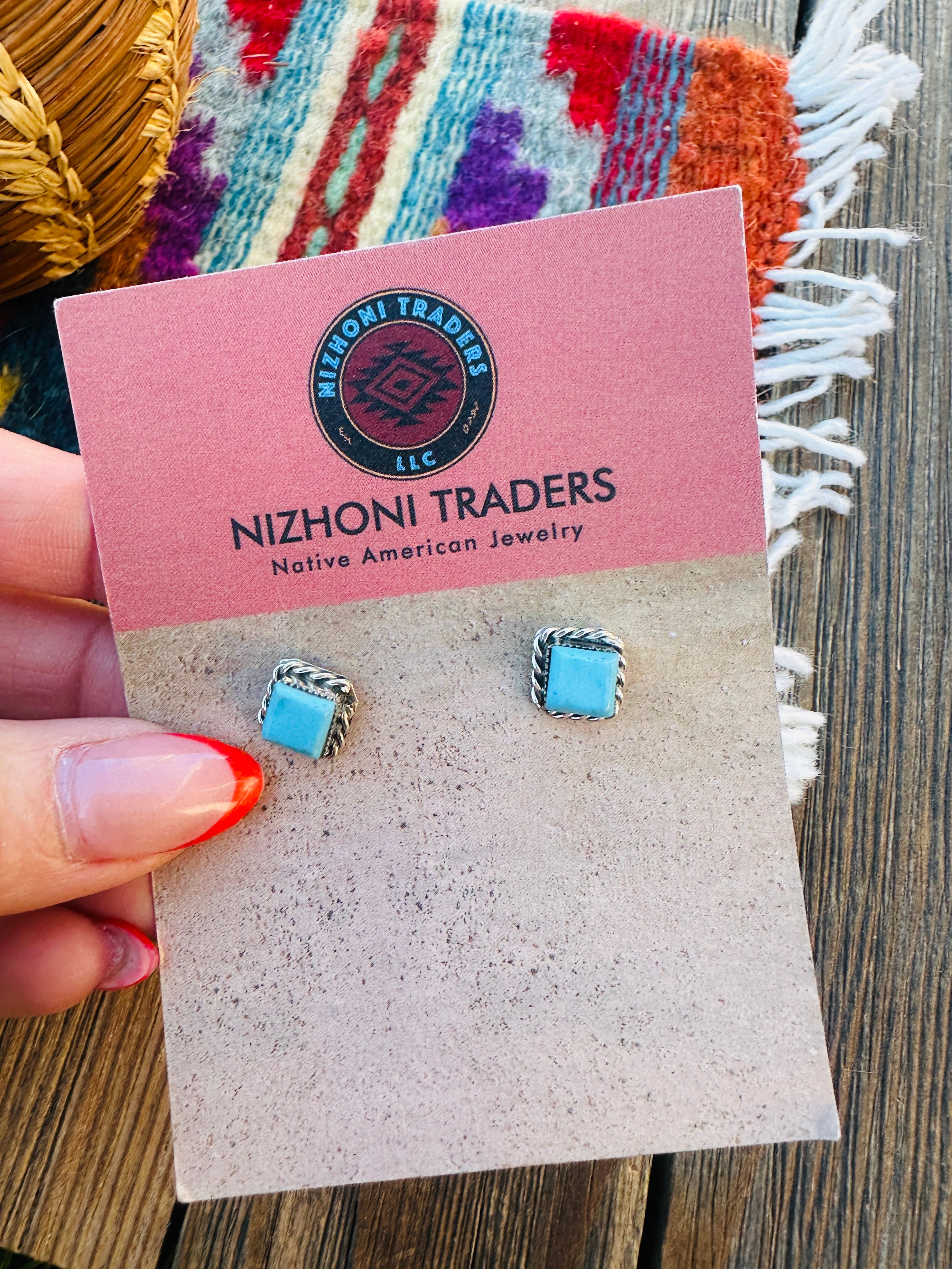 Handcrafted Turquoise & Sterling Silver Square Stud Earrings