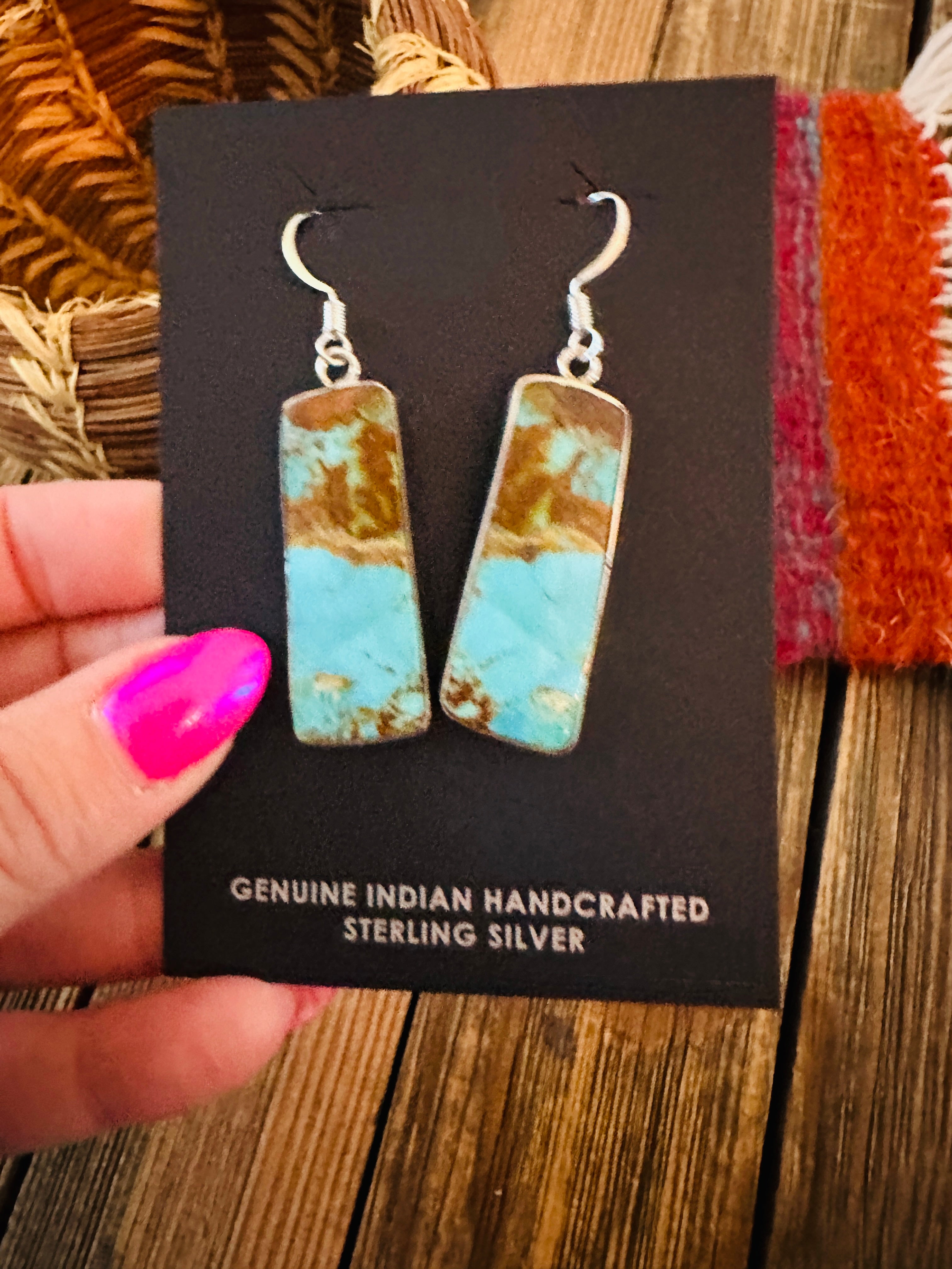 Handcrafted Turquoise & Sterling Silver Slab Dangle Earrings