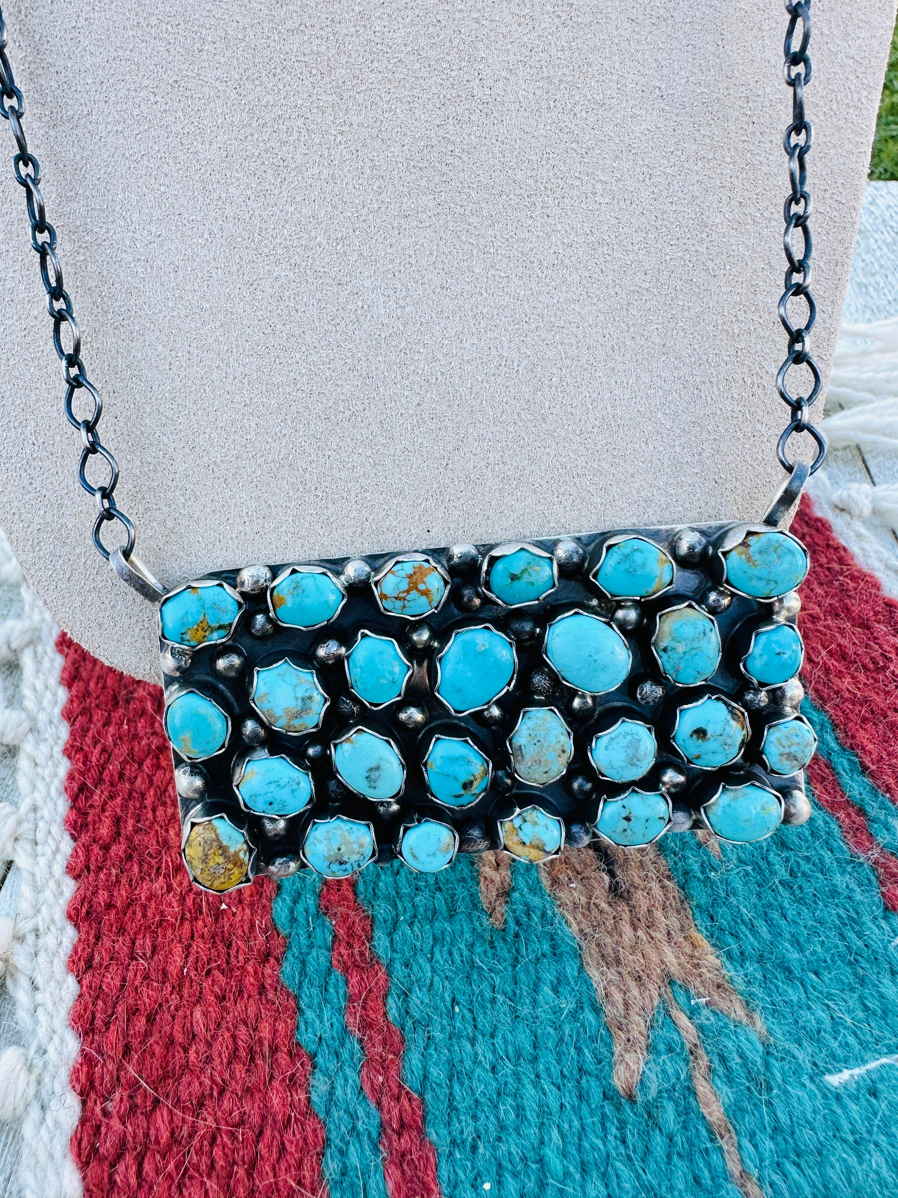 Handcrafted Turquoise & Sterling Silver Cluster Necklace