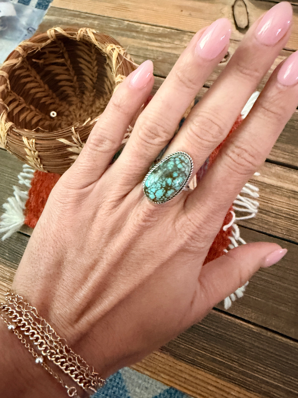 Handcrafted Turquoise & Sterling Silver Ring Size 7
