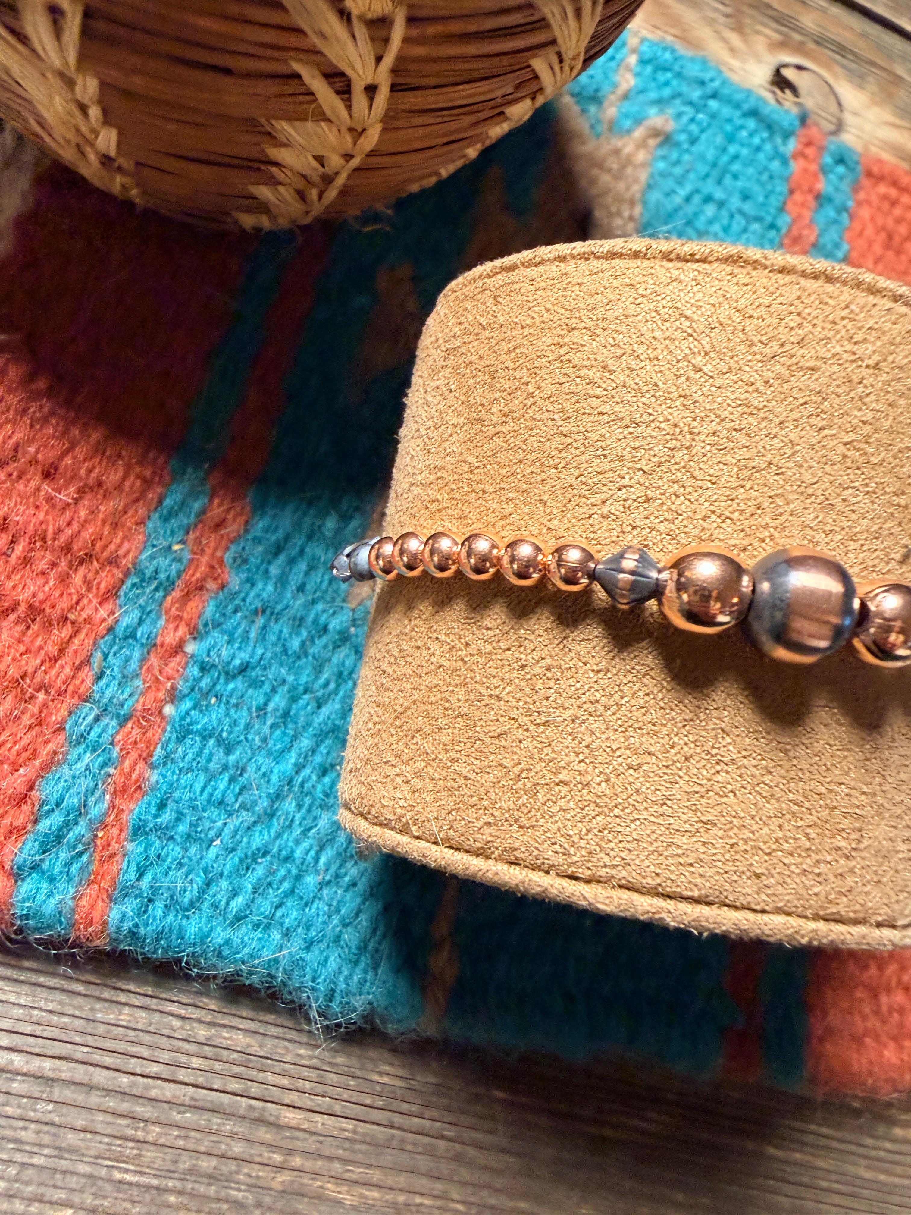 Handcrafted Copper Beaded Bracelet 7.5”