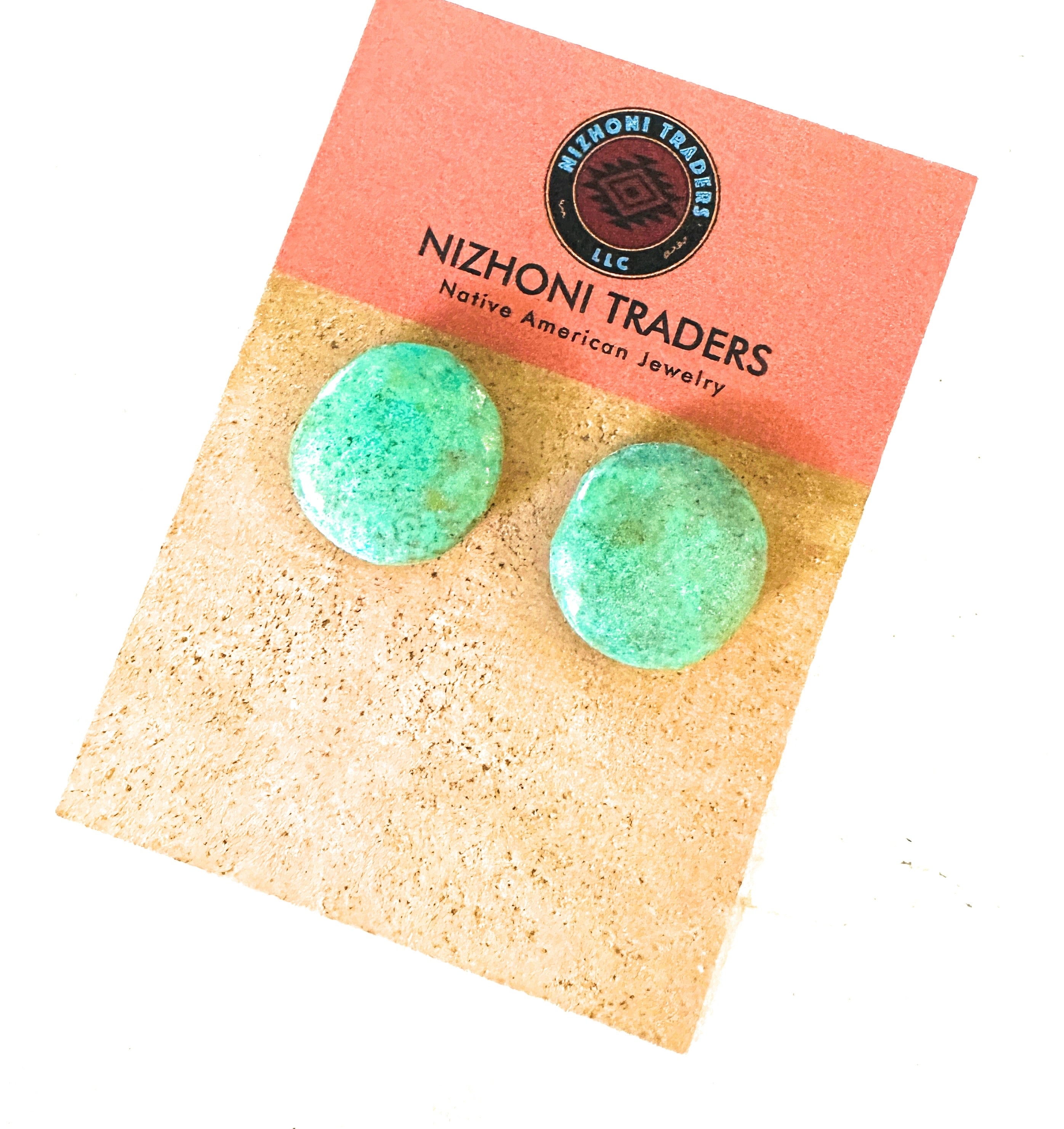 Handcrafted Sterling Silver & Turquoise Circle Slab Stud Earrings