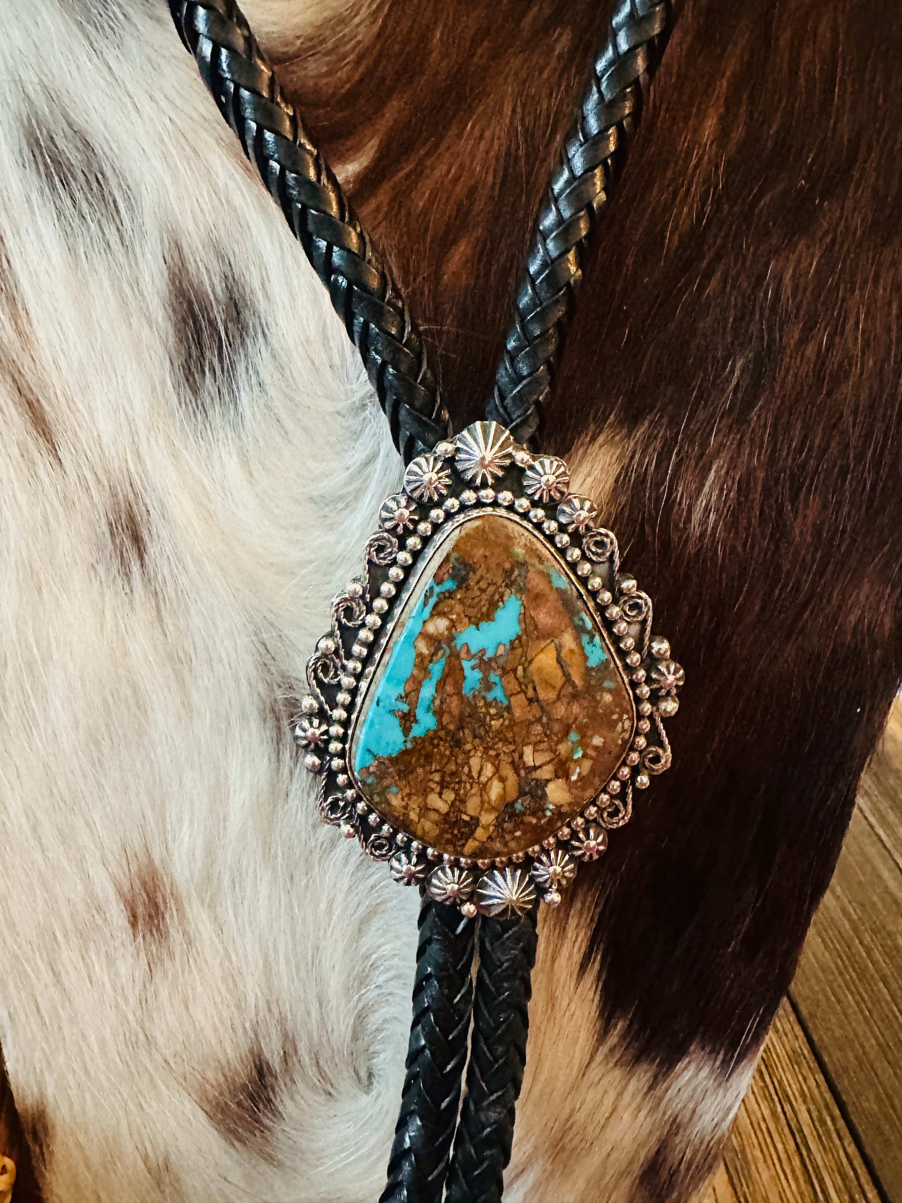 Handcrafted Sterling Silver & Pilot Mountain Turquoise Bolo Tie by Rosella Paxson