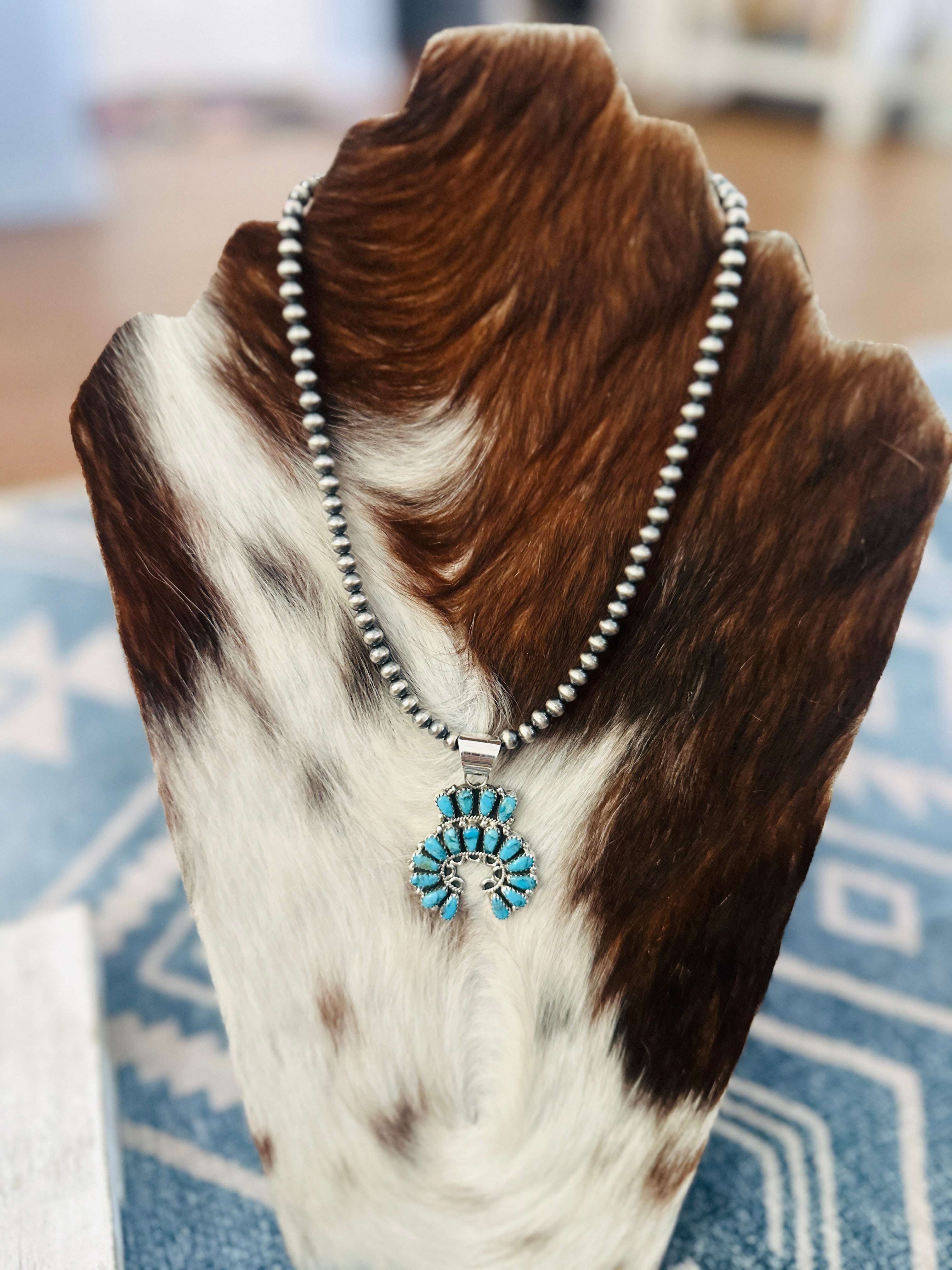 Handcrafted Turquoise & Sterling Silver Squash Blossom Necklace