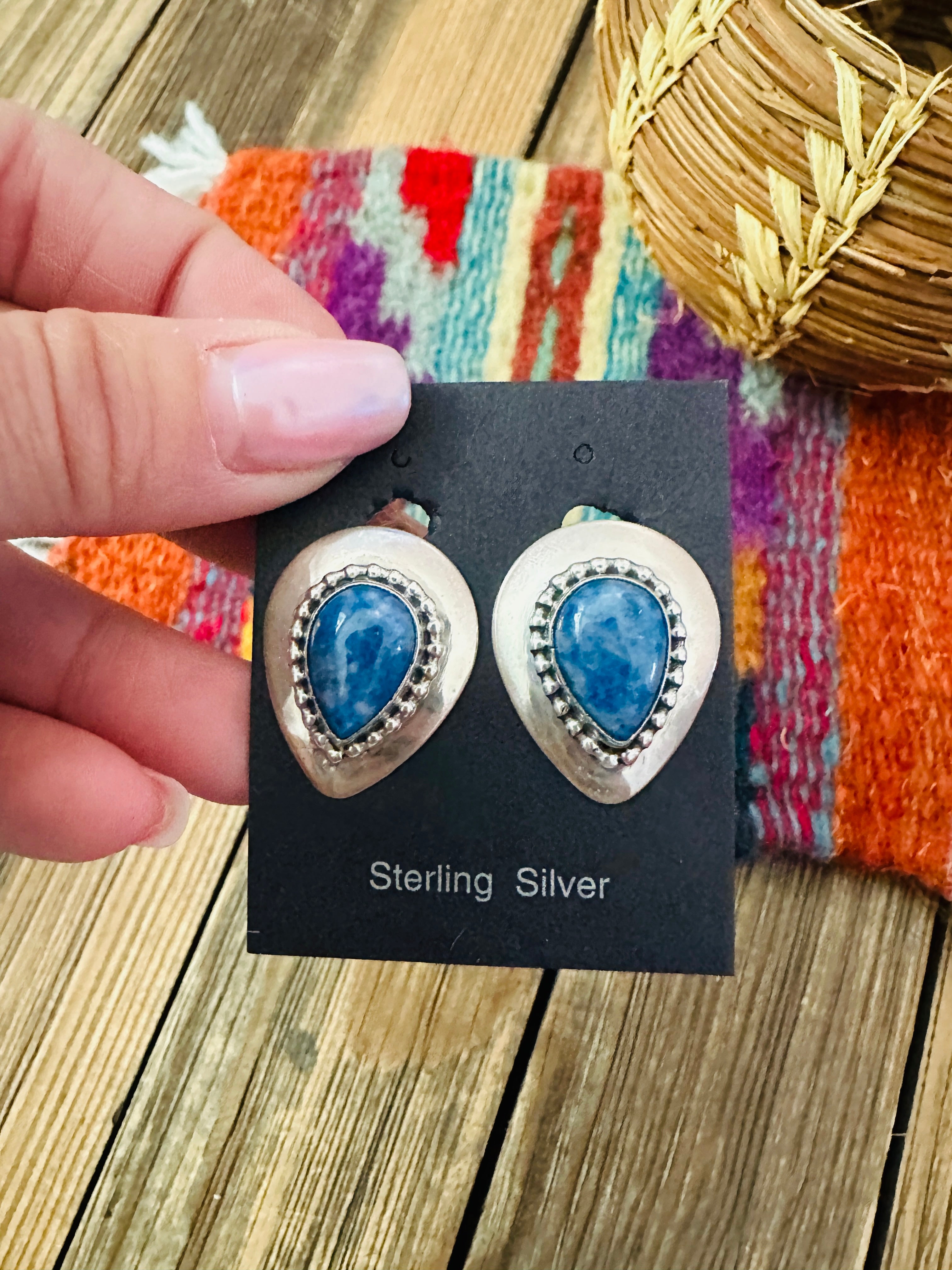 Handcrafted Denim Lapis & Sterling Silver Clip On Earrings