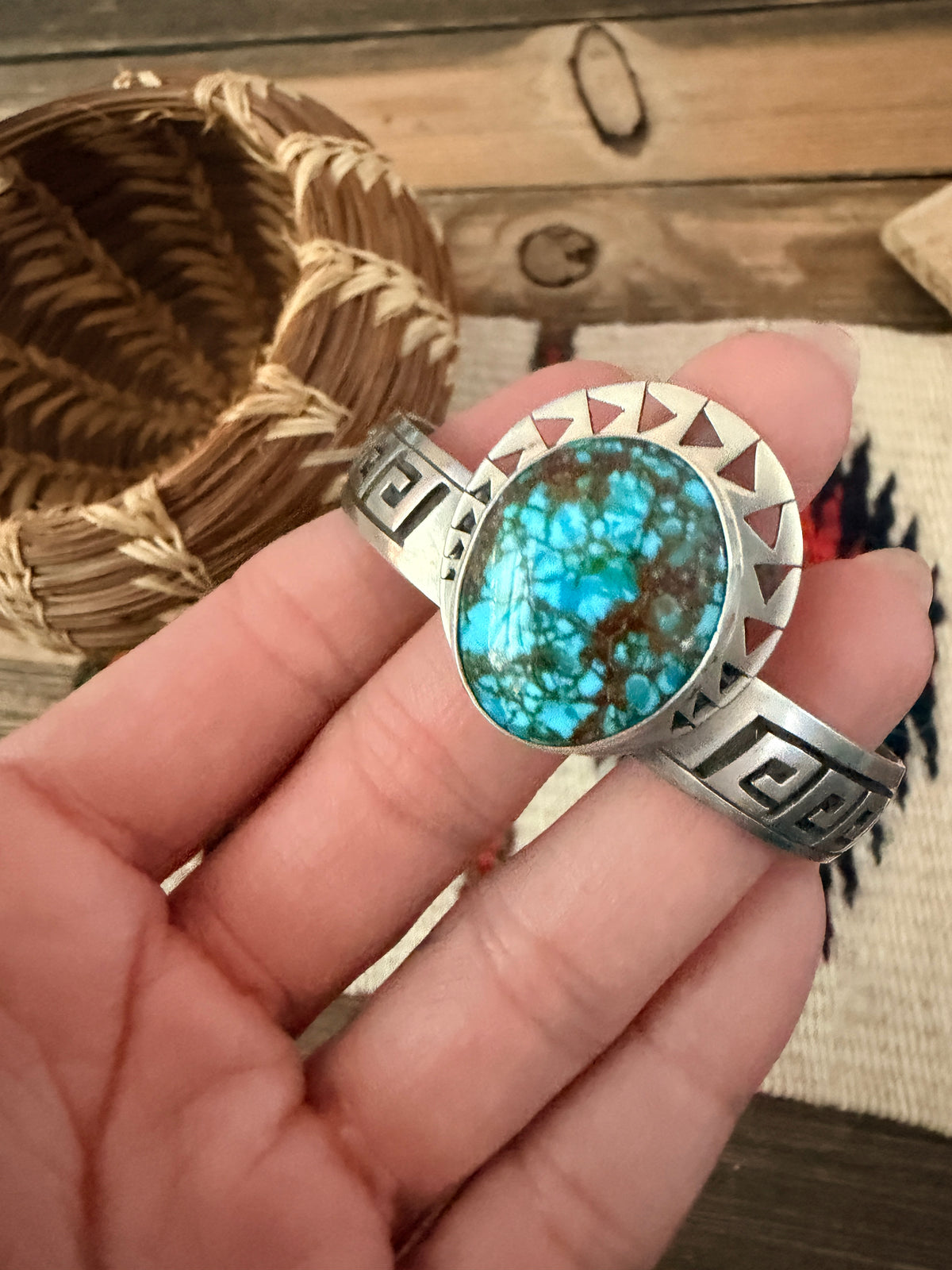 Handcrafted Kingman Web Turquoise & Sterling Silver Cuff Bracelet