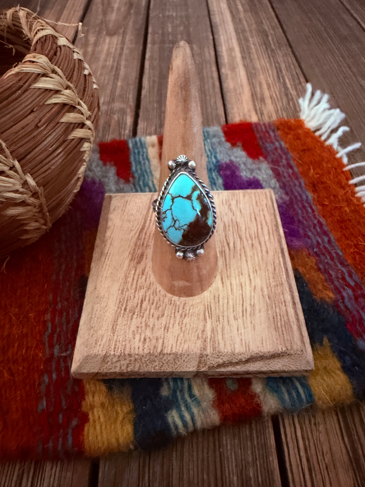 Handcrafted Turquoise & Sterling Silver Ring Size 7