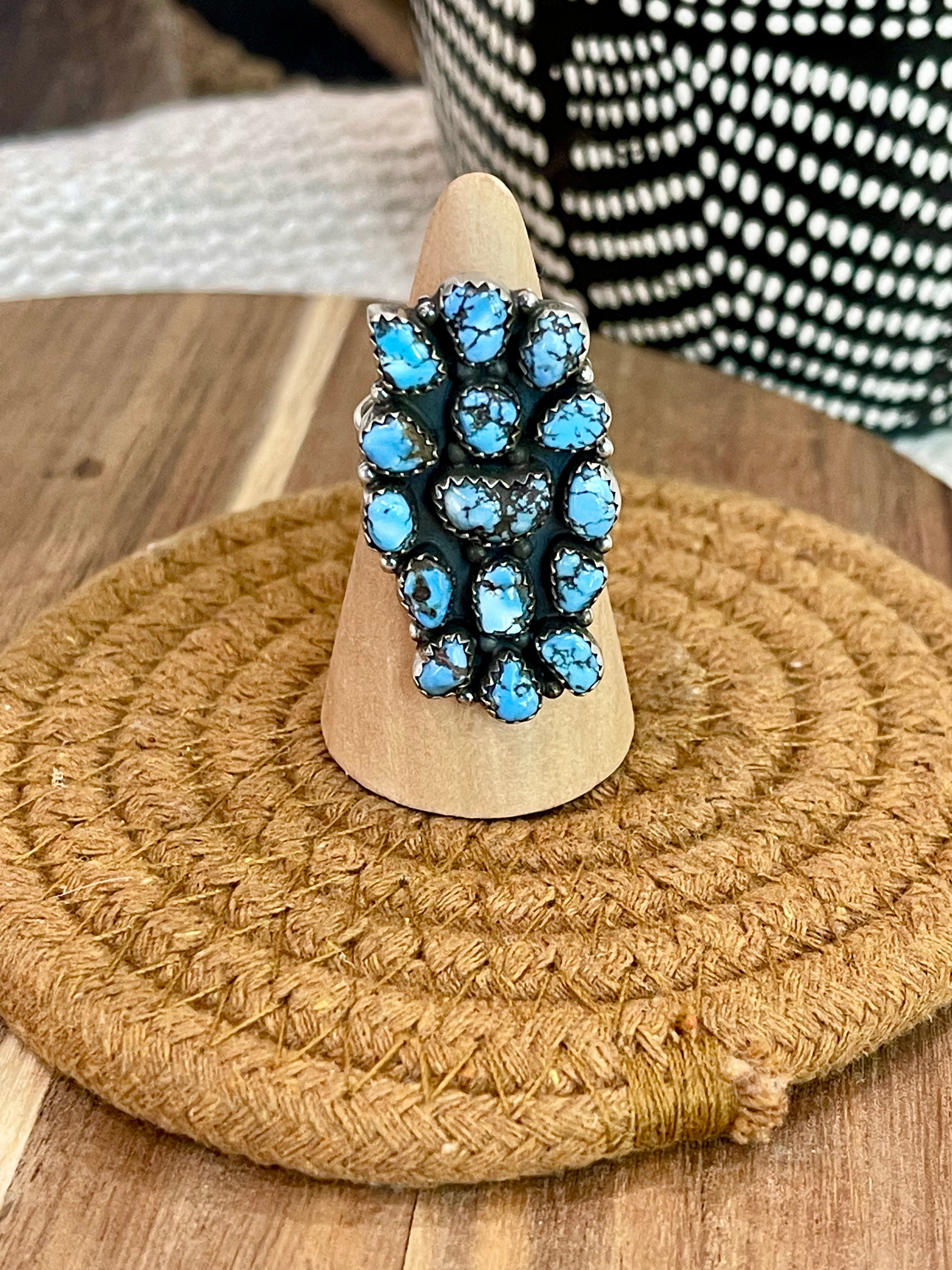 Gorgeous Handmade Sterling Silver & Golden Hills Turquoise Adjustable Cluster Ring