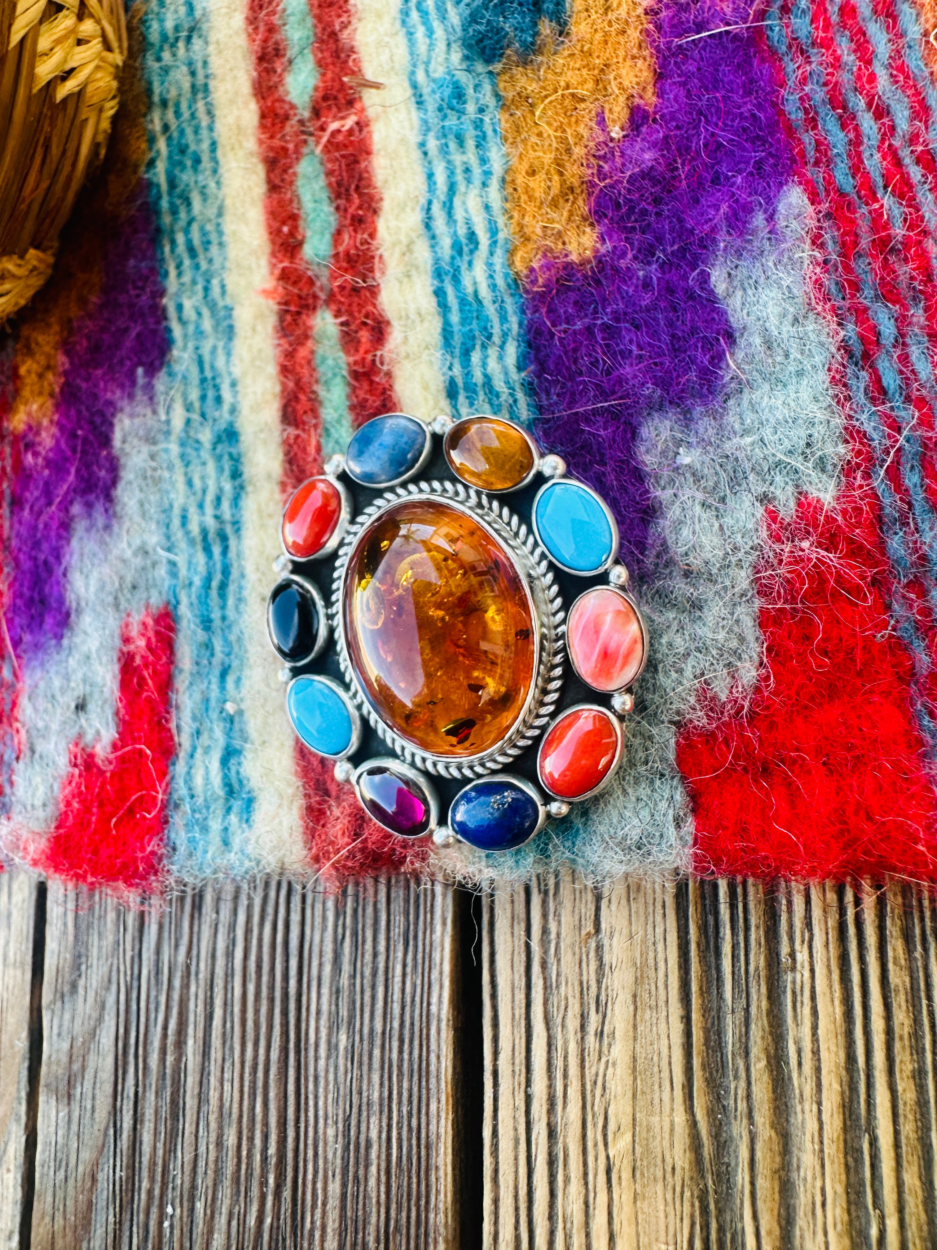 Handcrafted Sterling Silver and Multi Stone Cluster Brooch/ Pendant