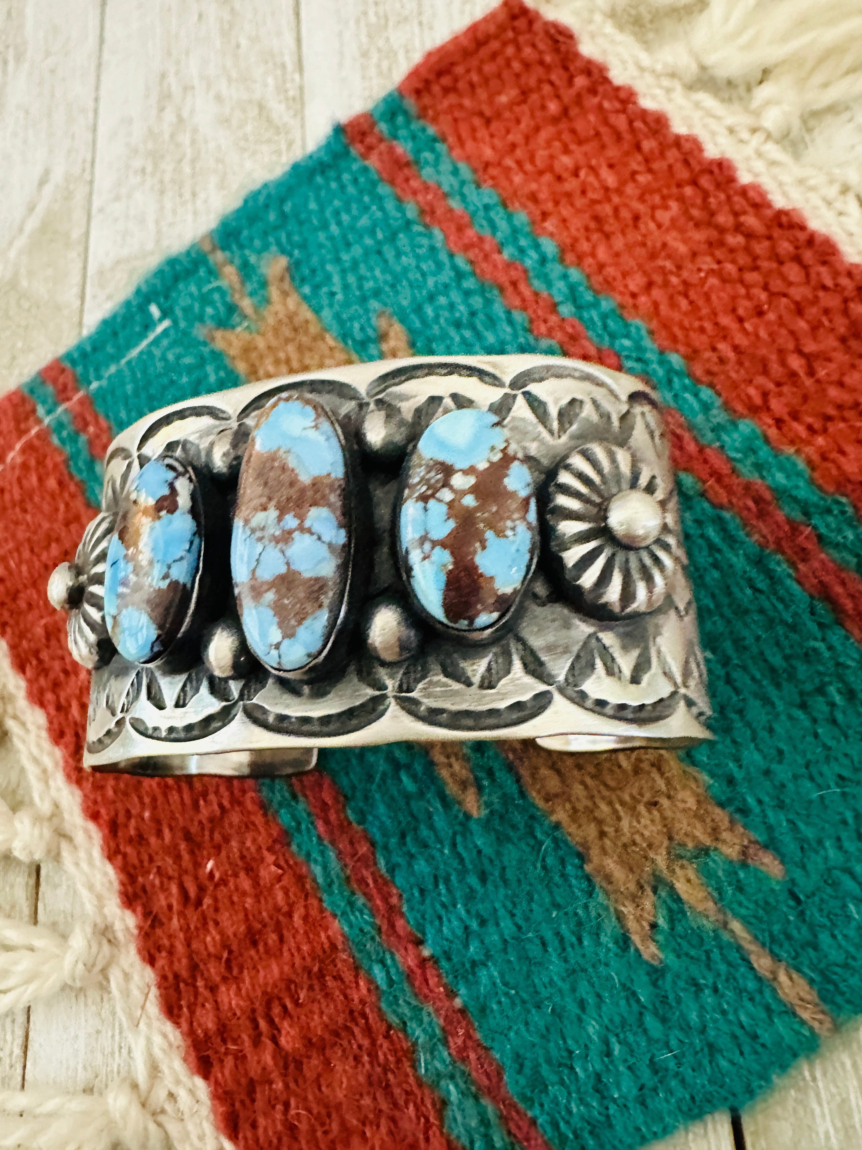 Handcrafted Sterling Silver & Golden Hills Turquoise Cuff Bracelet by Chimney Butte /