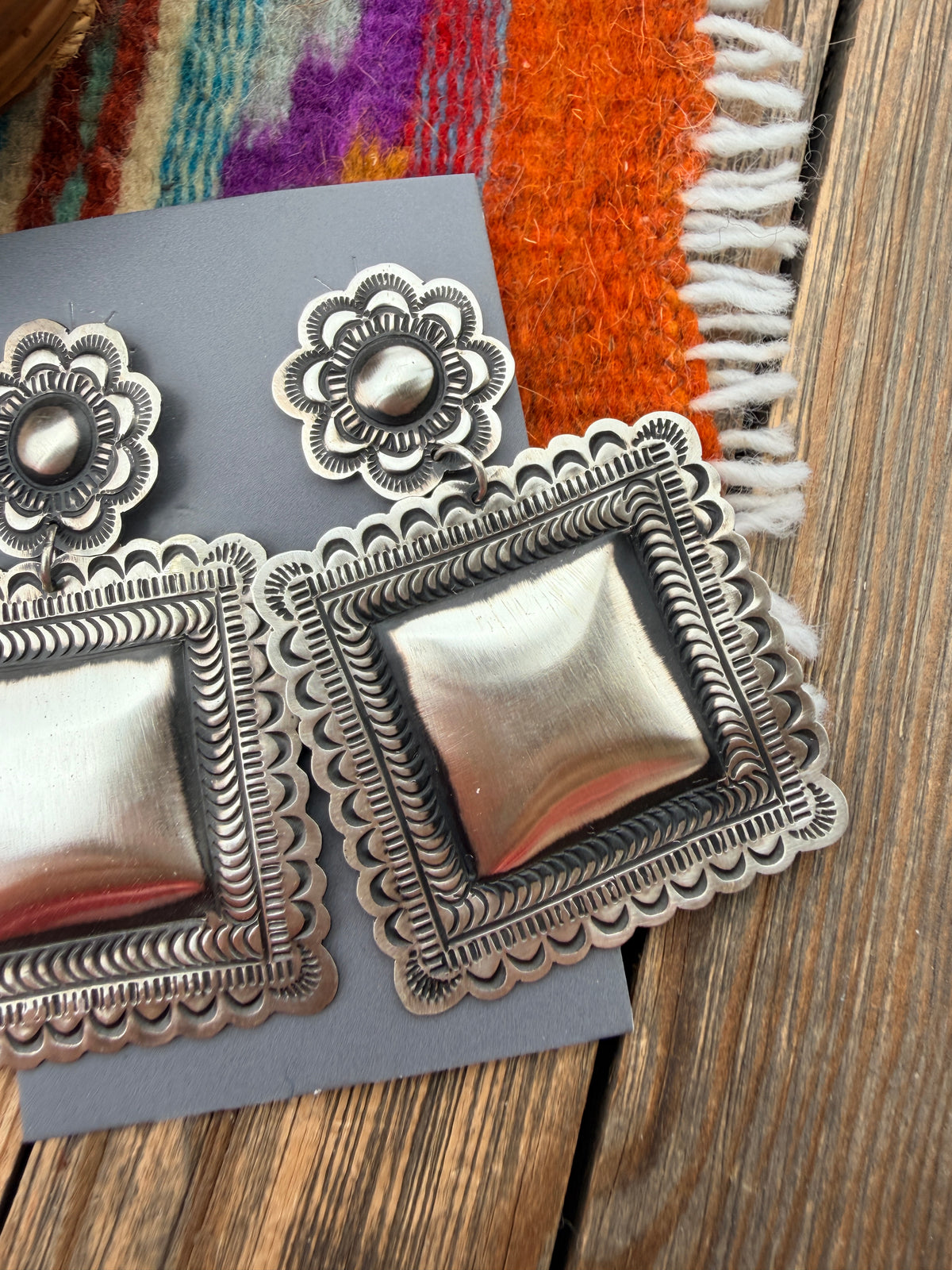 Handcrafted Sterling Silver Concho Dangle Earrings by Leander Tahe
