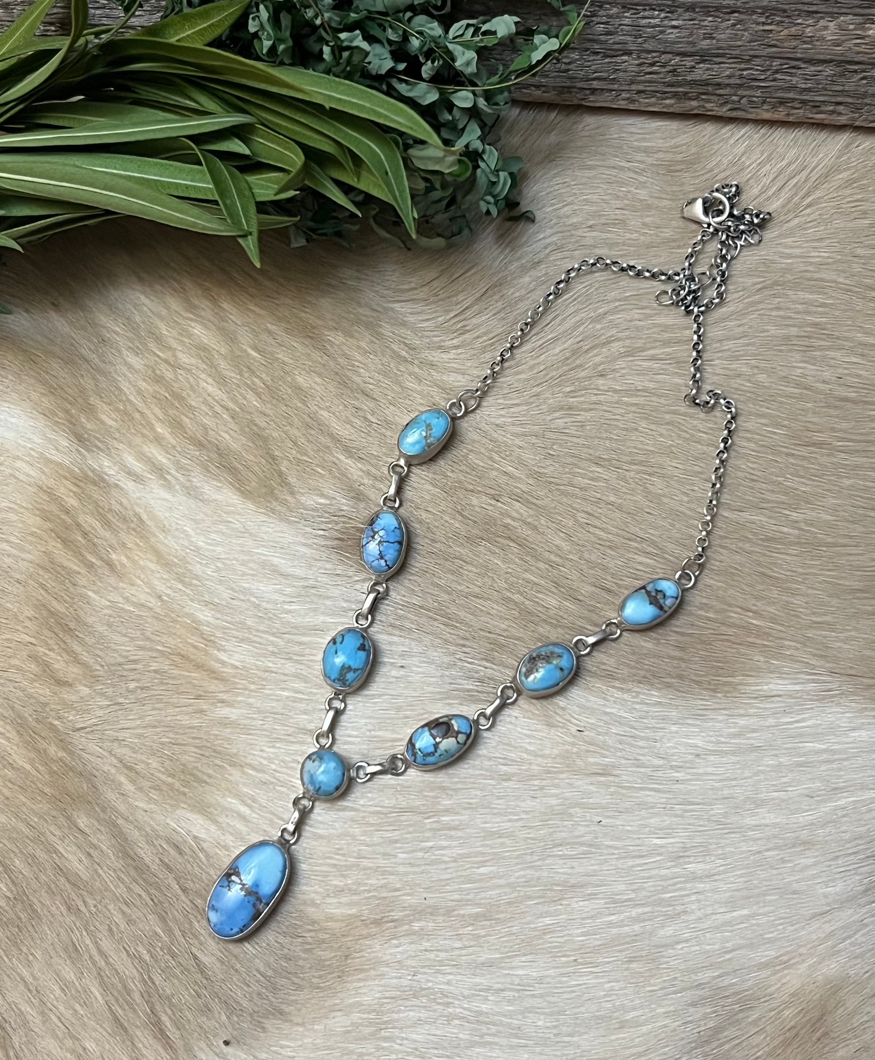 Handmade Golden Hills Turquoise & Sterling Silver Drop Necklace