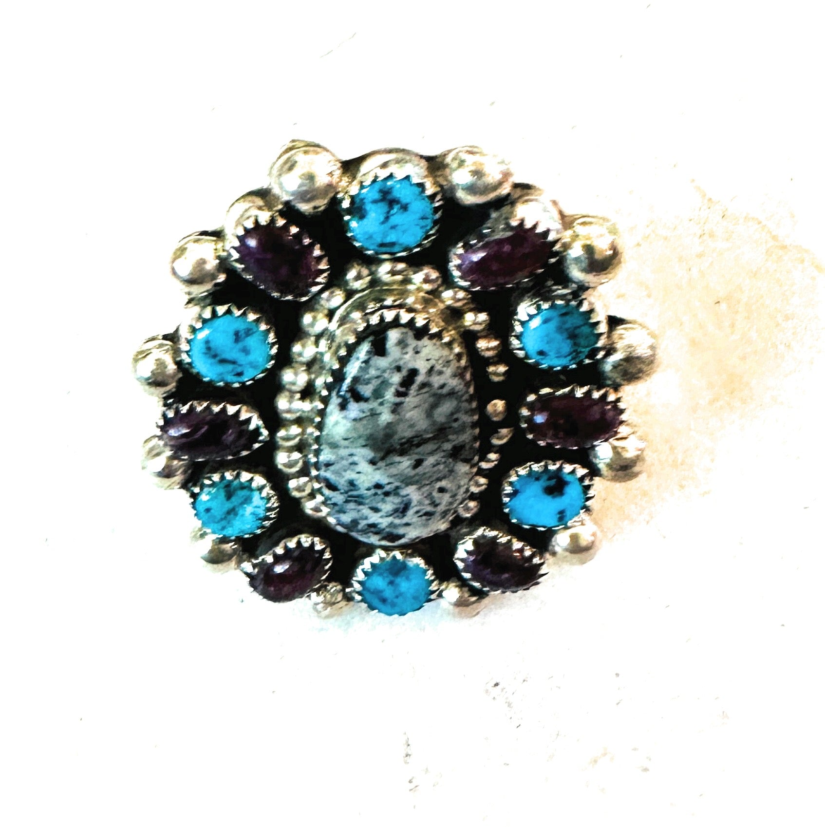 Handcrafted Sterling Silver & Multi Stone Cluster Adjustable Ring