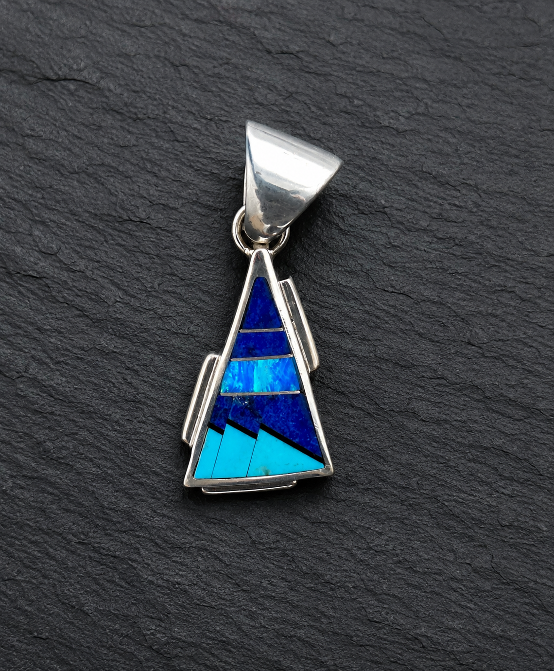 Handcrafted Lapis Turquoise Blue Opal Triangle Pendant 1.5”