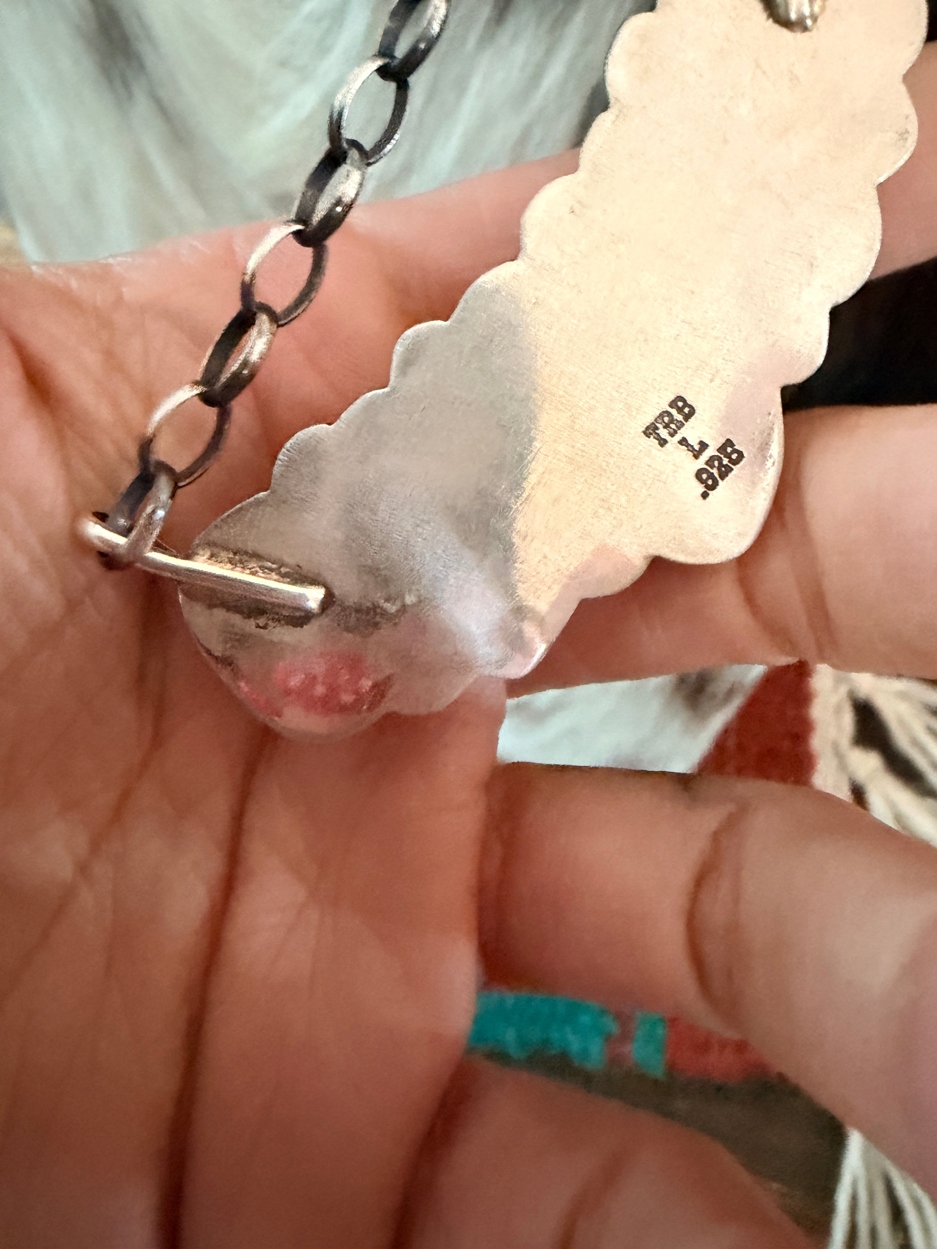 Handmade Sterling Silver, Larimar & Fossilized Coral Necklace Necklace