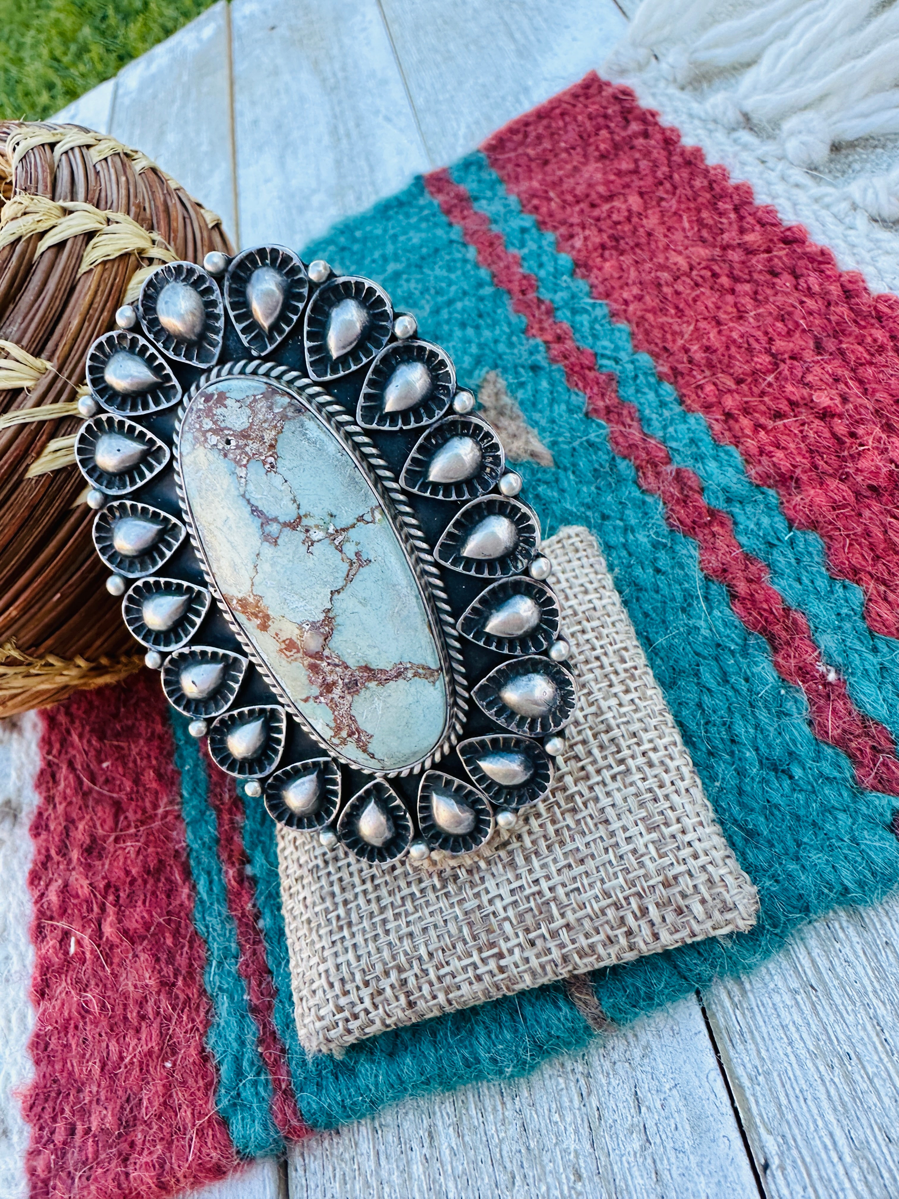 Handcrafted Dry Creek Turquoise & Sterling Silver Ring Size 7 by Eloise Richards