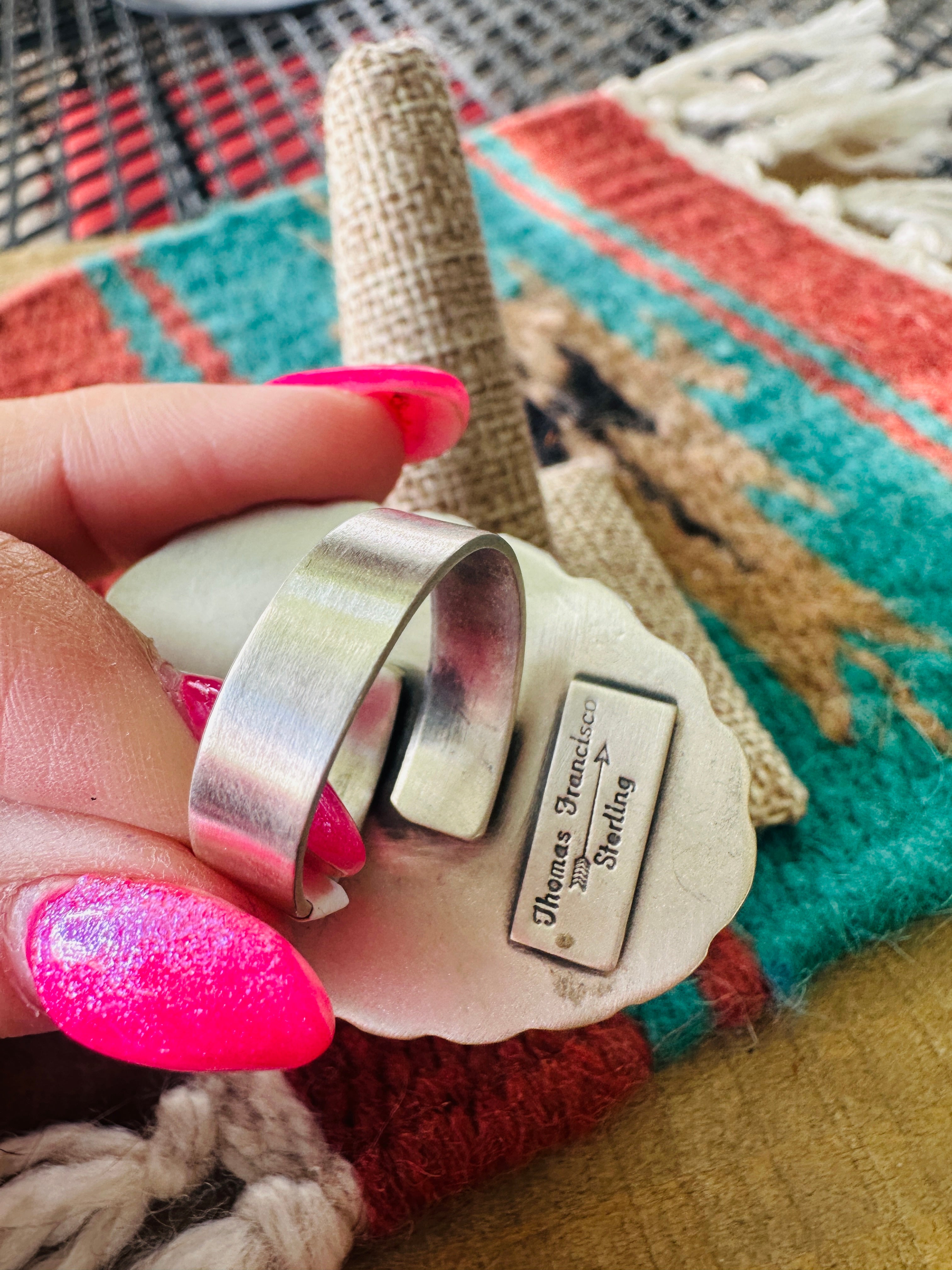 Handcrafted Sterling Silver and White Buffalo Adjustable Ring by Thomas Francisco
