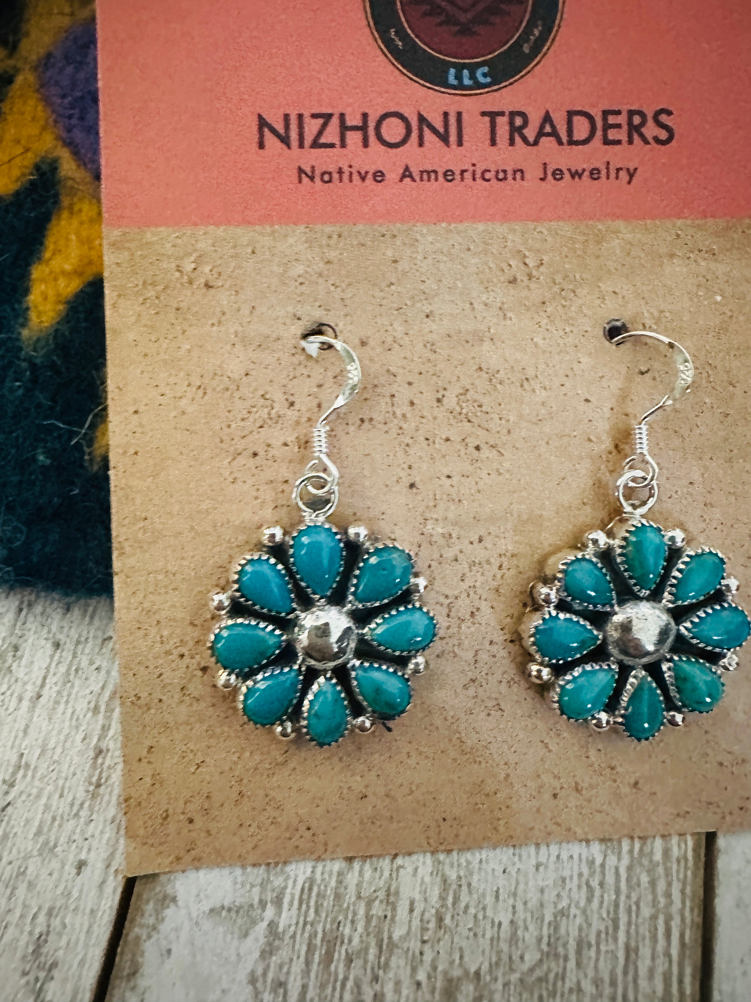 Handcrafted Sterling Silver & Turquoise Cluster Dangle Earrings