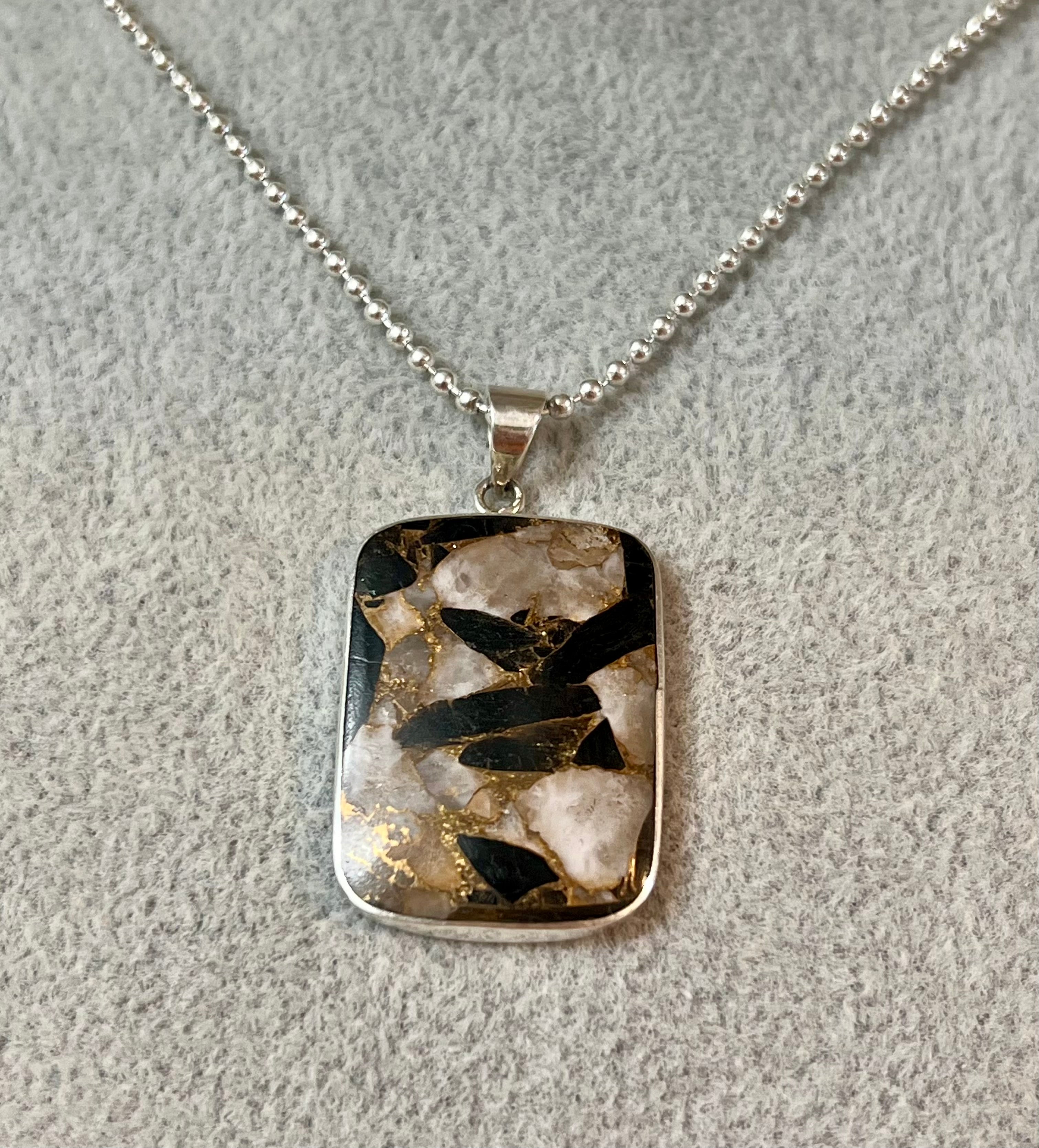 Obsidian Rectangle Pendant Sterling Silver Necklace