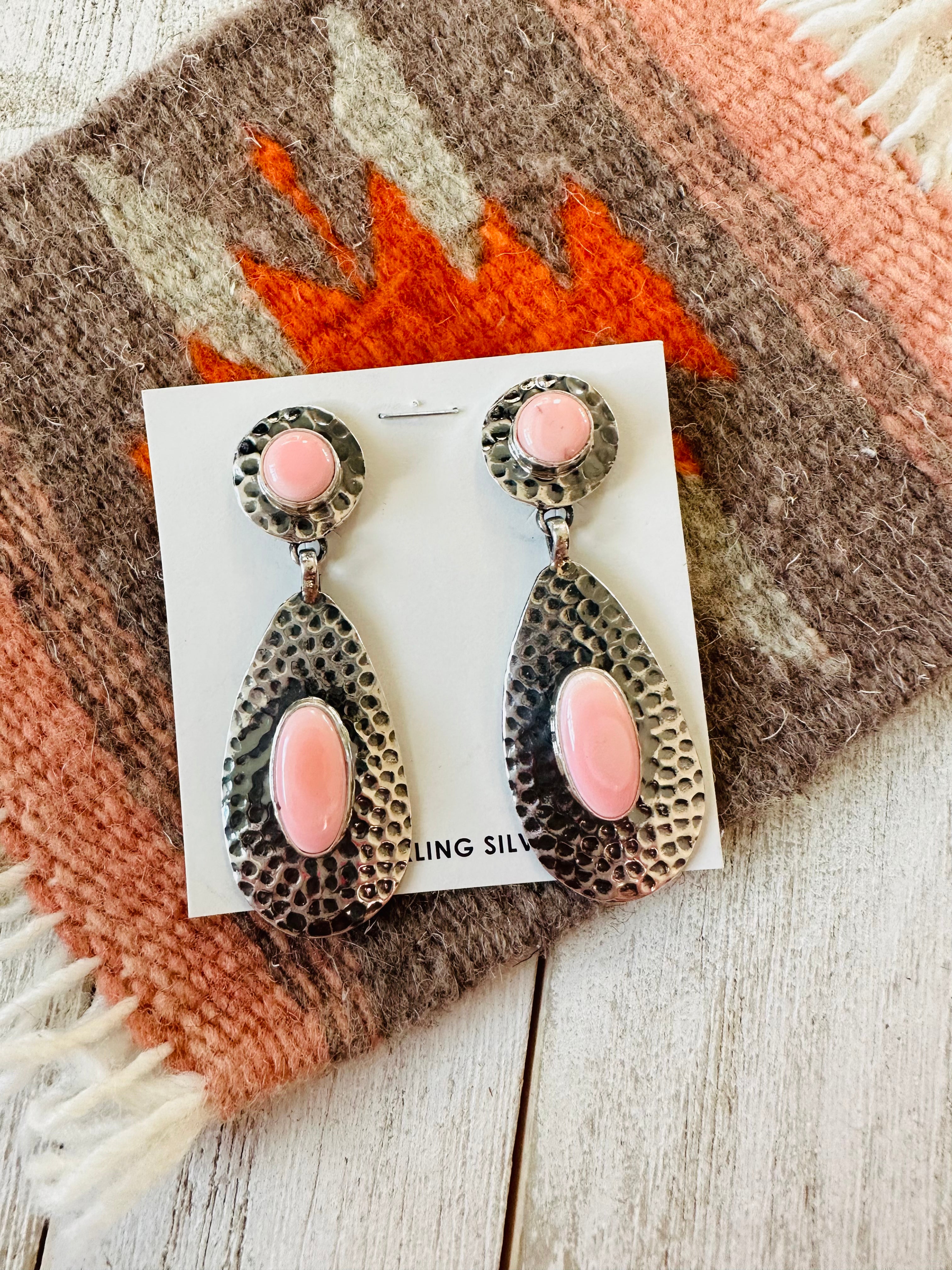 Handcrafted Queen Pink Conch & Sterling Silver Dangle Earrings
