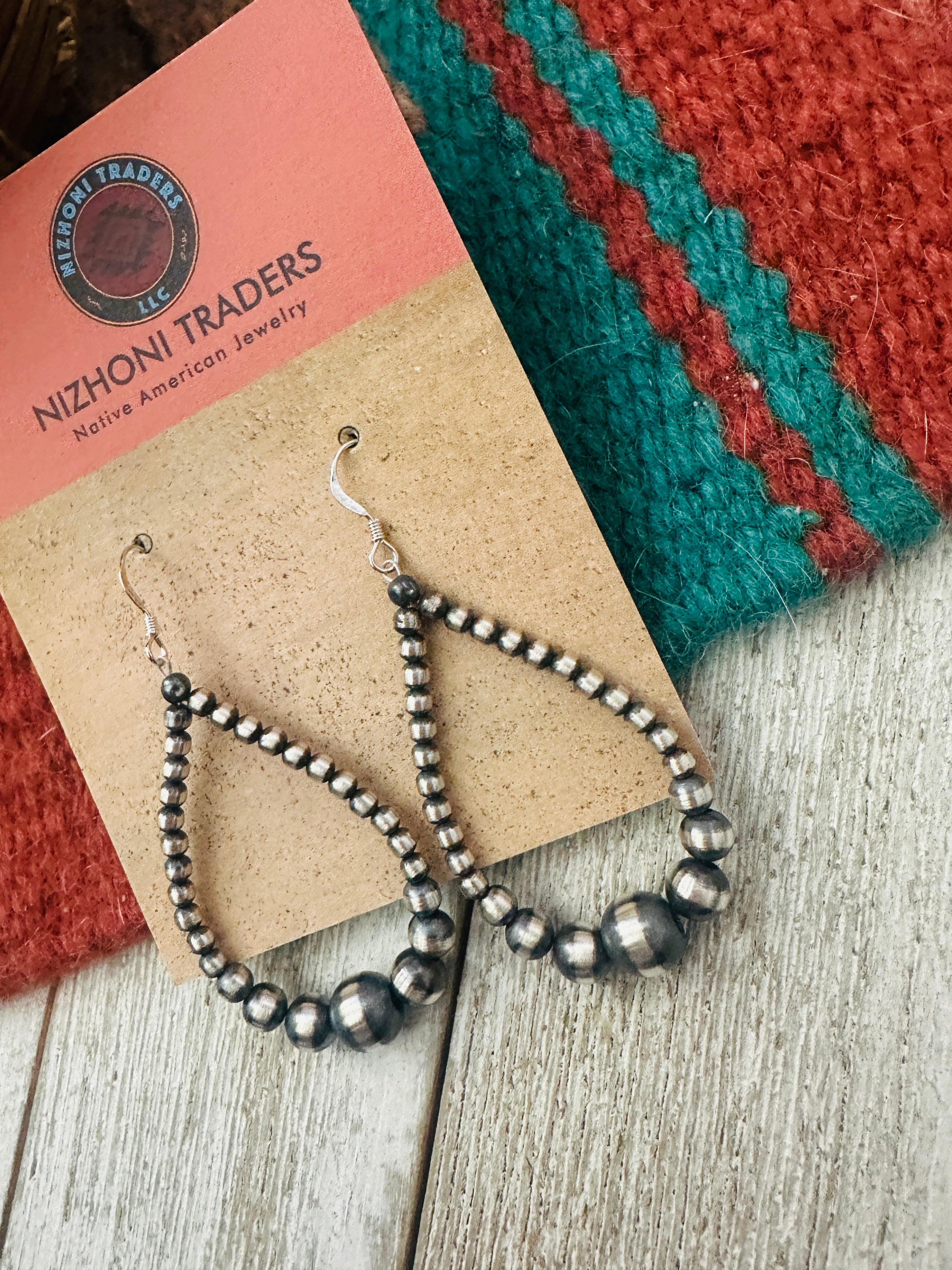 Handcrafted Sterling Silver Beaded Dangle Hoop Earrings