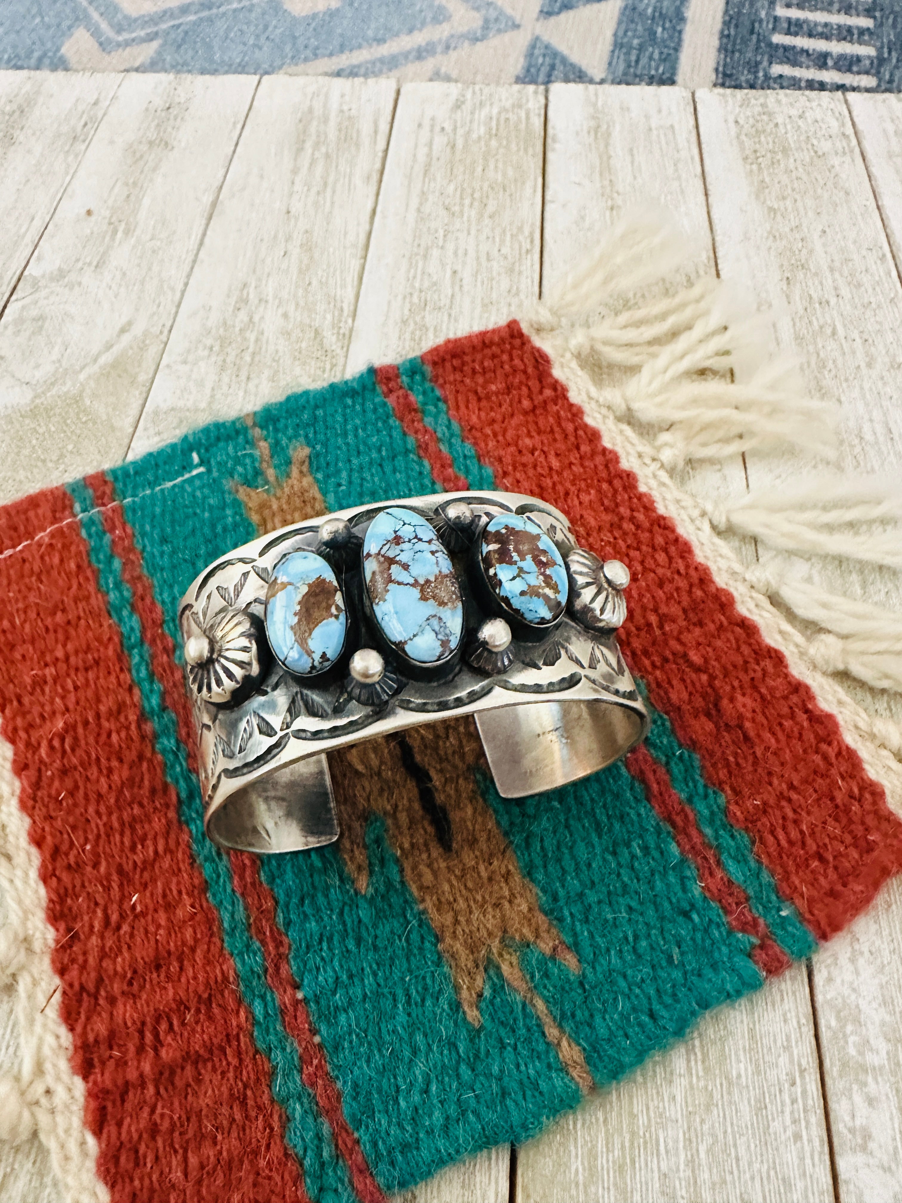 Handcrafted Sterling Silver & Golden Hills Turquoise Cuff Bracelet by Chimney Butte /