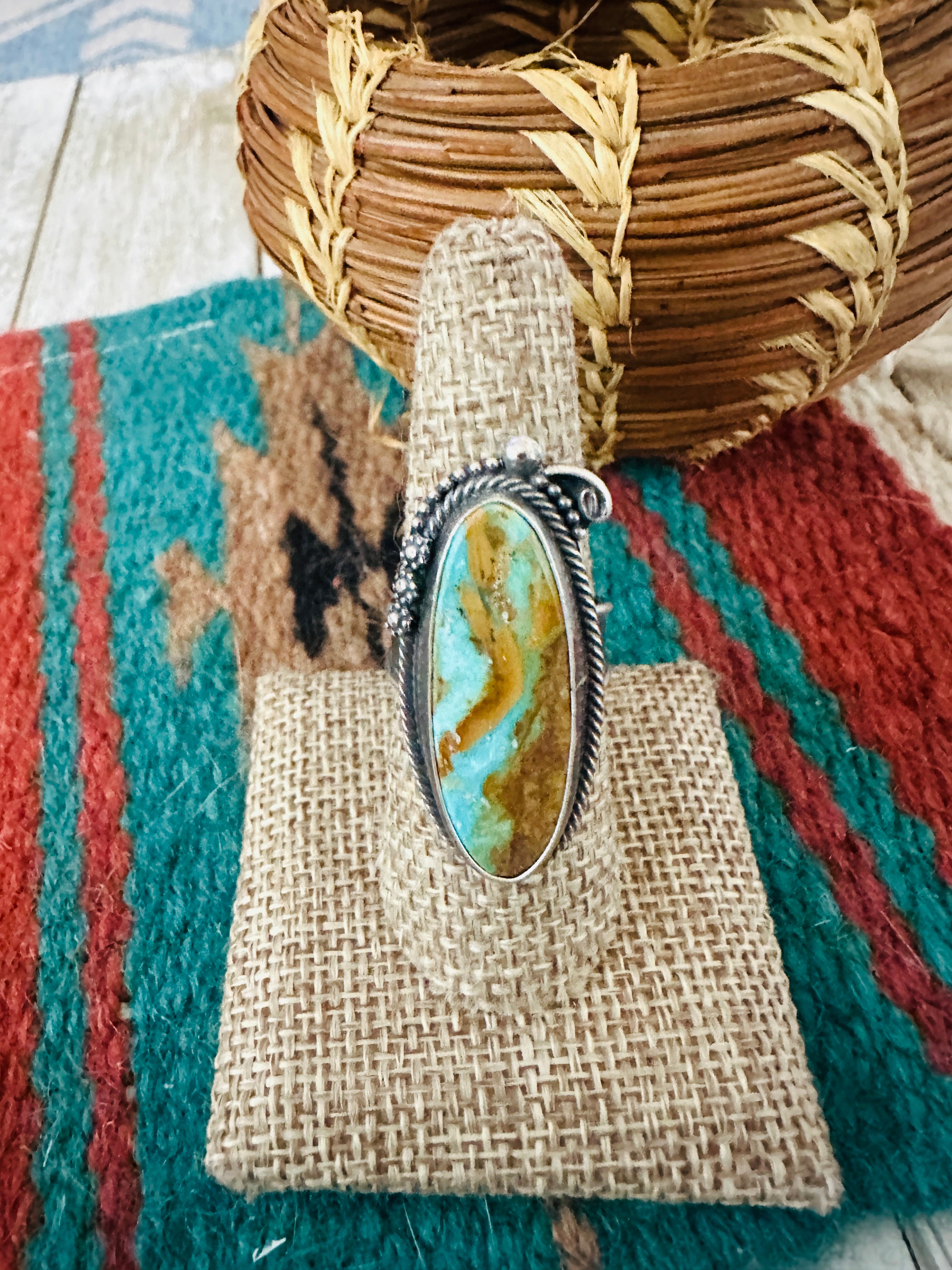 Handcrafted Turquoise & Sterling Silver Adjustable Ring by Jacqueline Silver