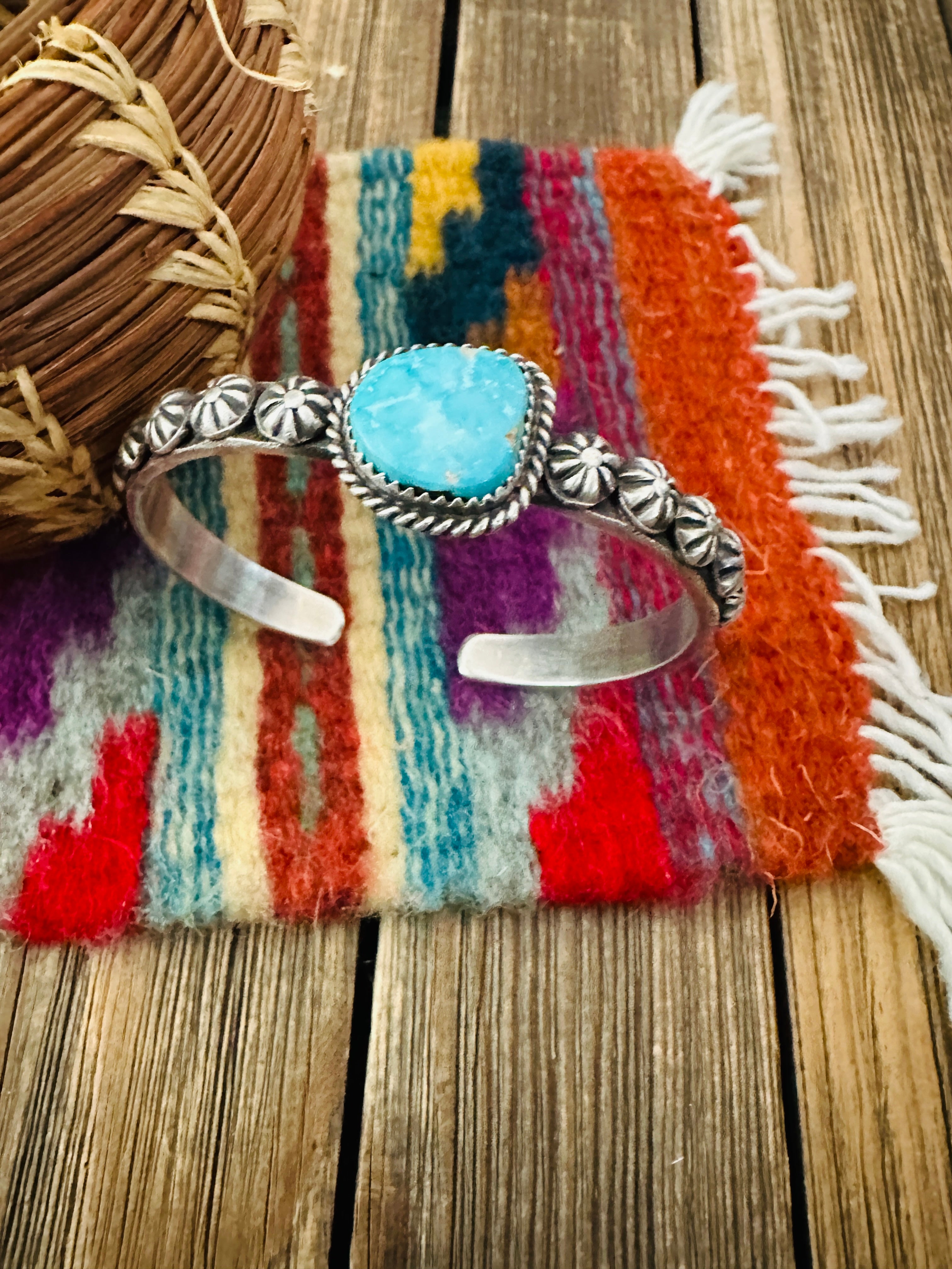 Handcrafted Turquoise & Sterling Silver Cuff Bracelet by Kevin Billah