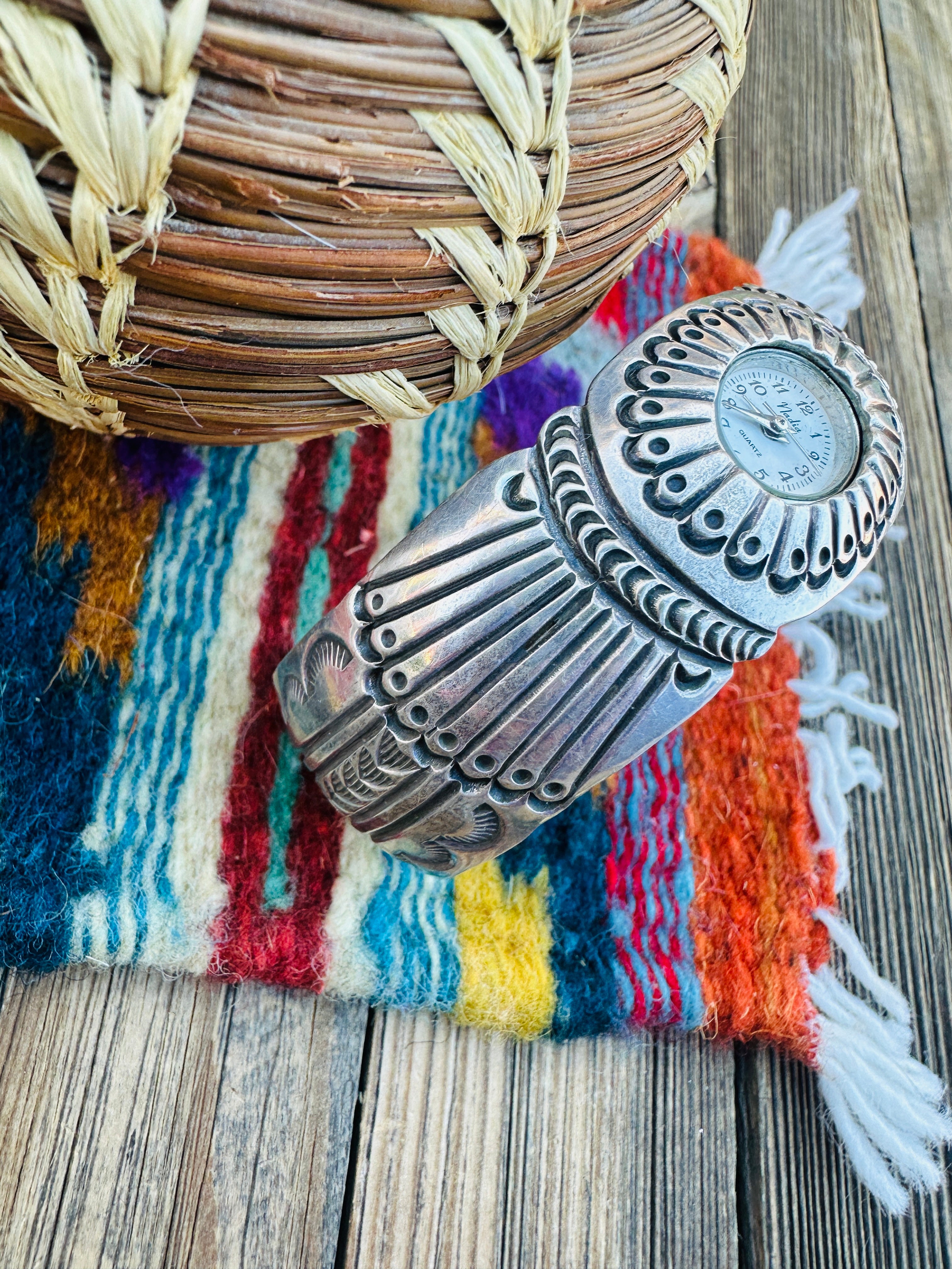 Handcrafted Old Pawn Sterling Silver Watch Cuff Bracelet