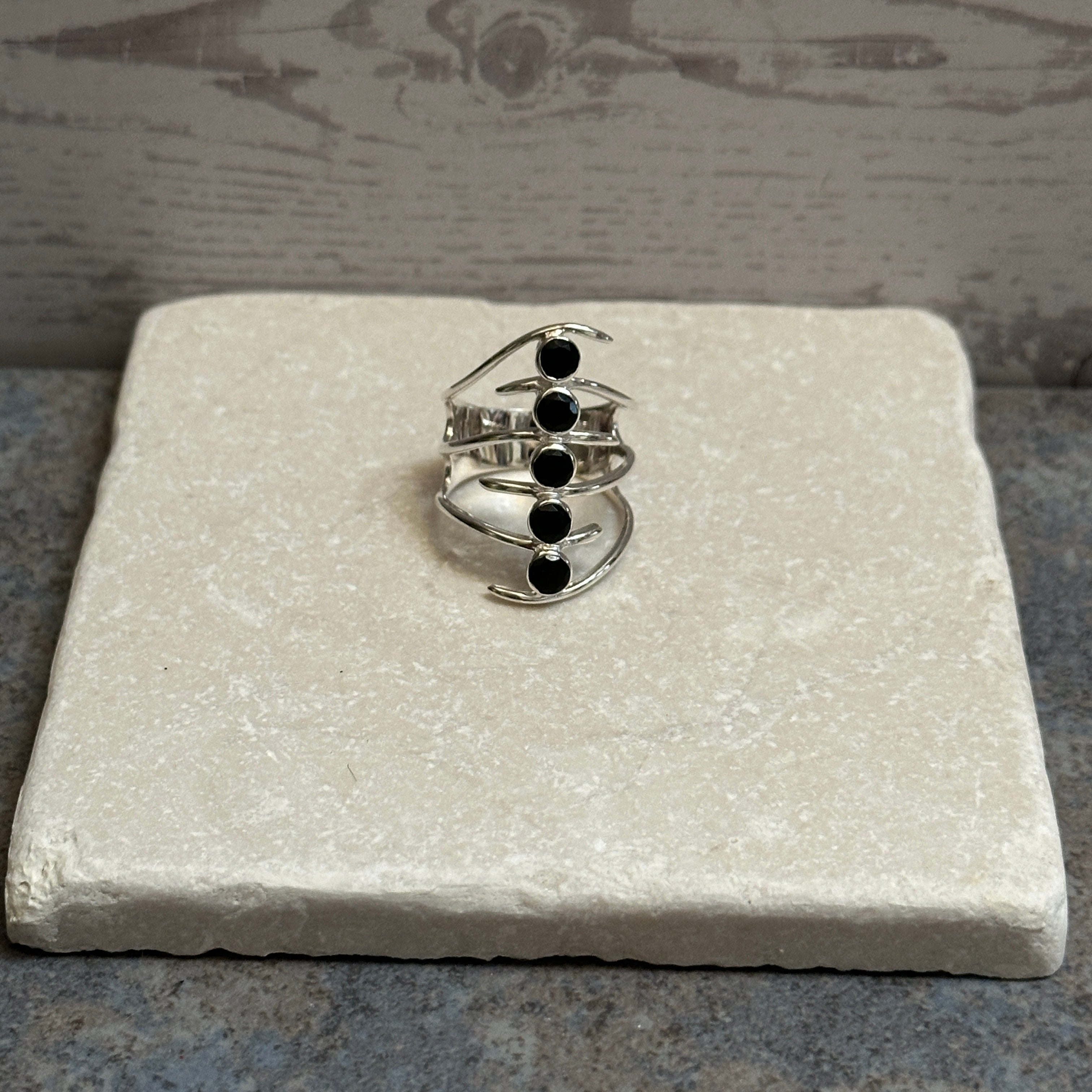 Sterling Silver Ribbed Black Onyx Ring