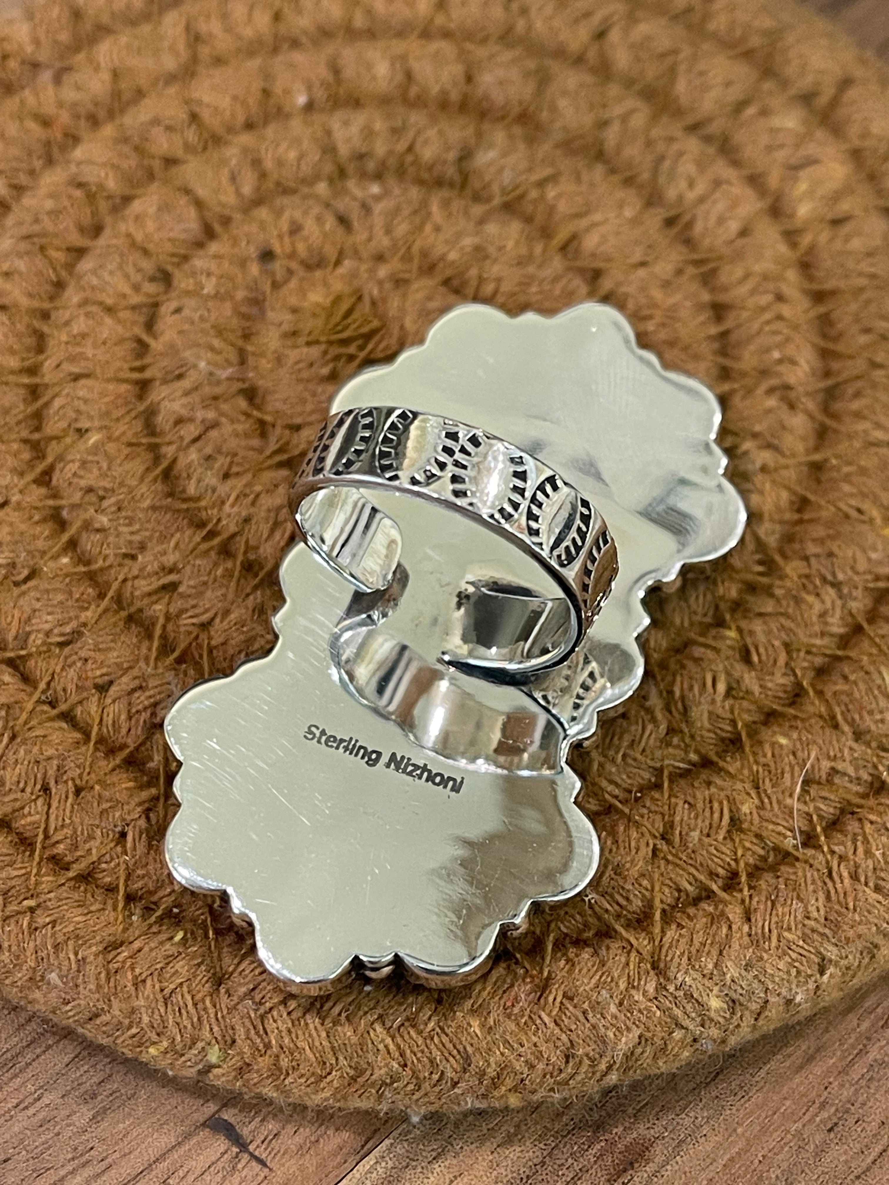 Handcrafted Sterling Silver, Kingman Turquoise & Druzy Adjustable Cluster Ring