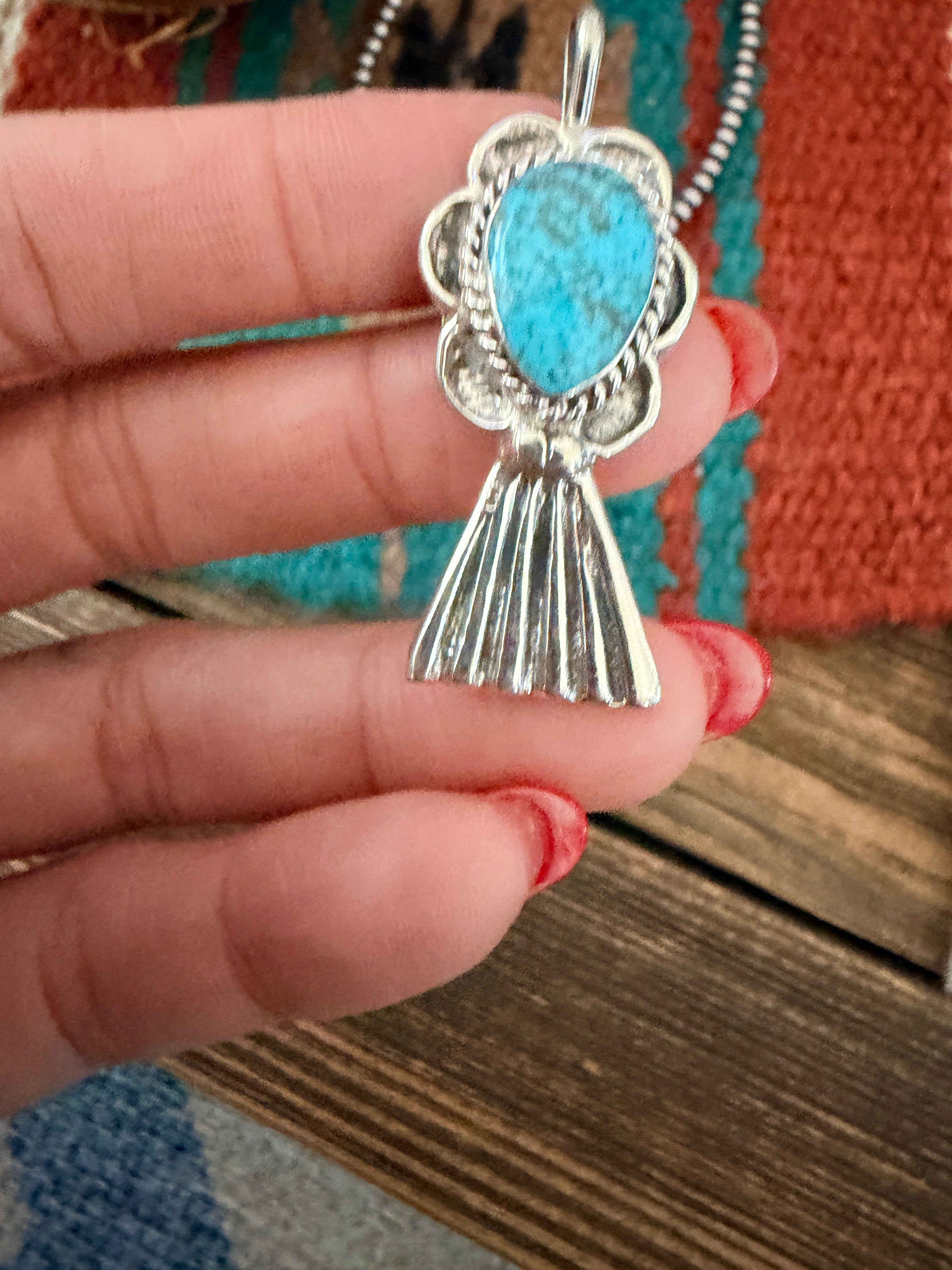 Handcrafted Sterling Silver & Turquoise Blossom Pendant by Joseph Martinez