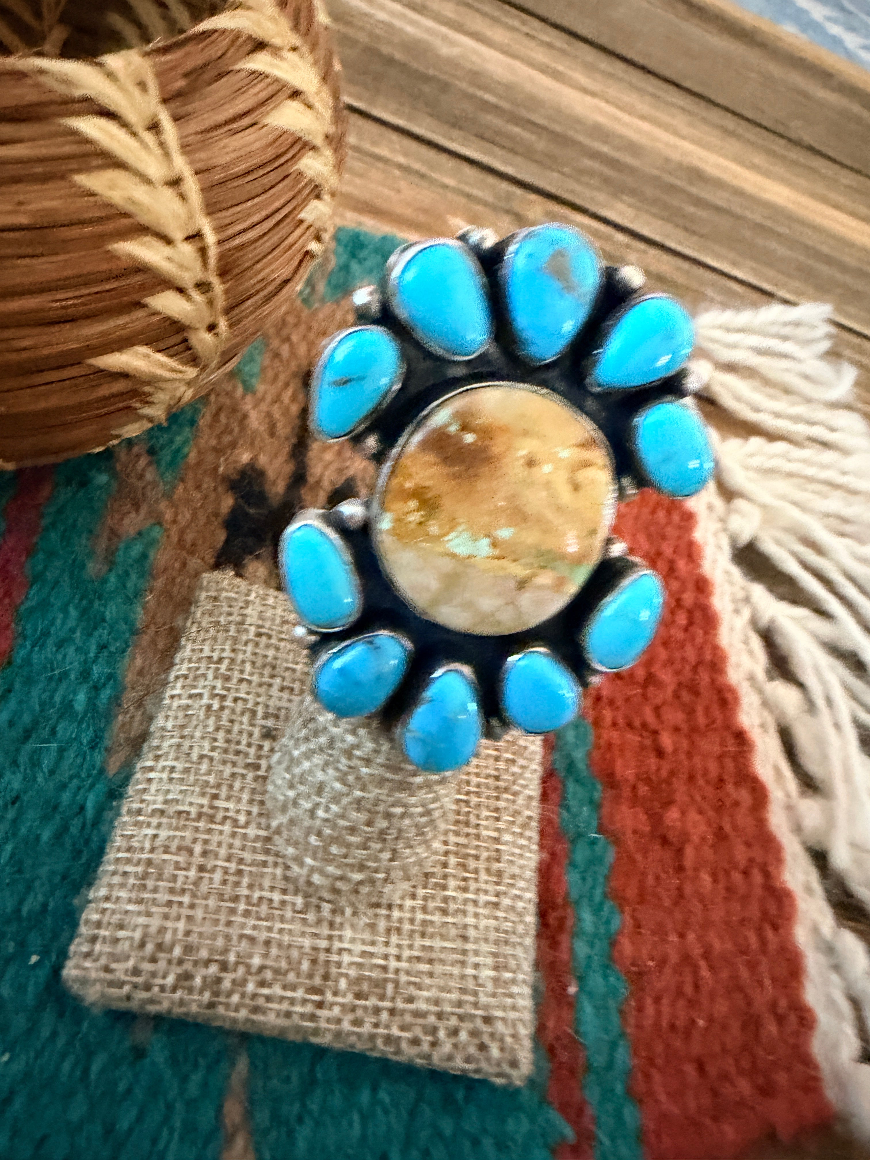 Handcrafted Multi Turquoise & Sterling Silver Ring Size 4.25 by Ella Peter