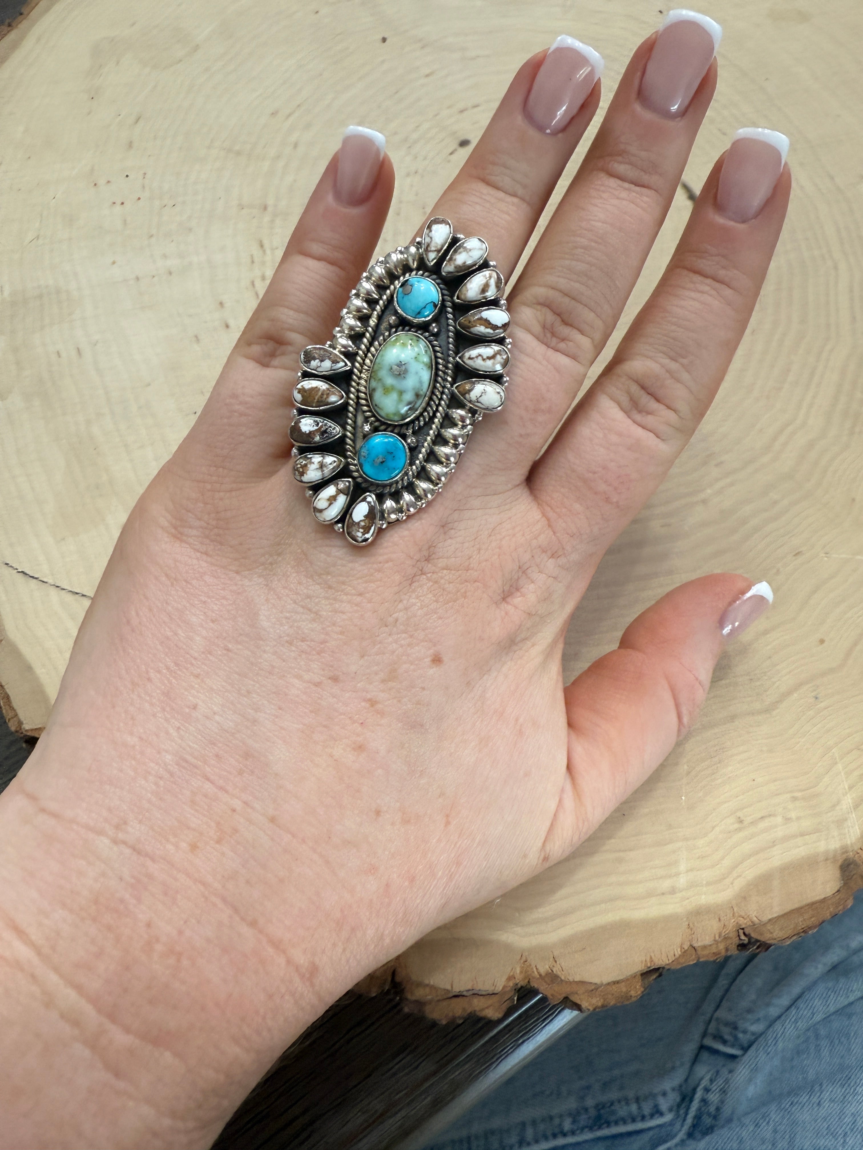Handmade Sonoran Mountain Turquoise, Wild Horse, Paomino Turquoise Adjustable Ring