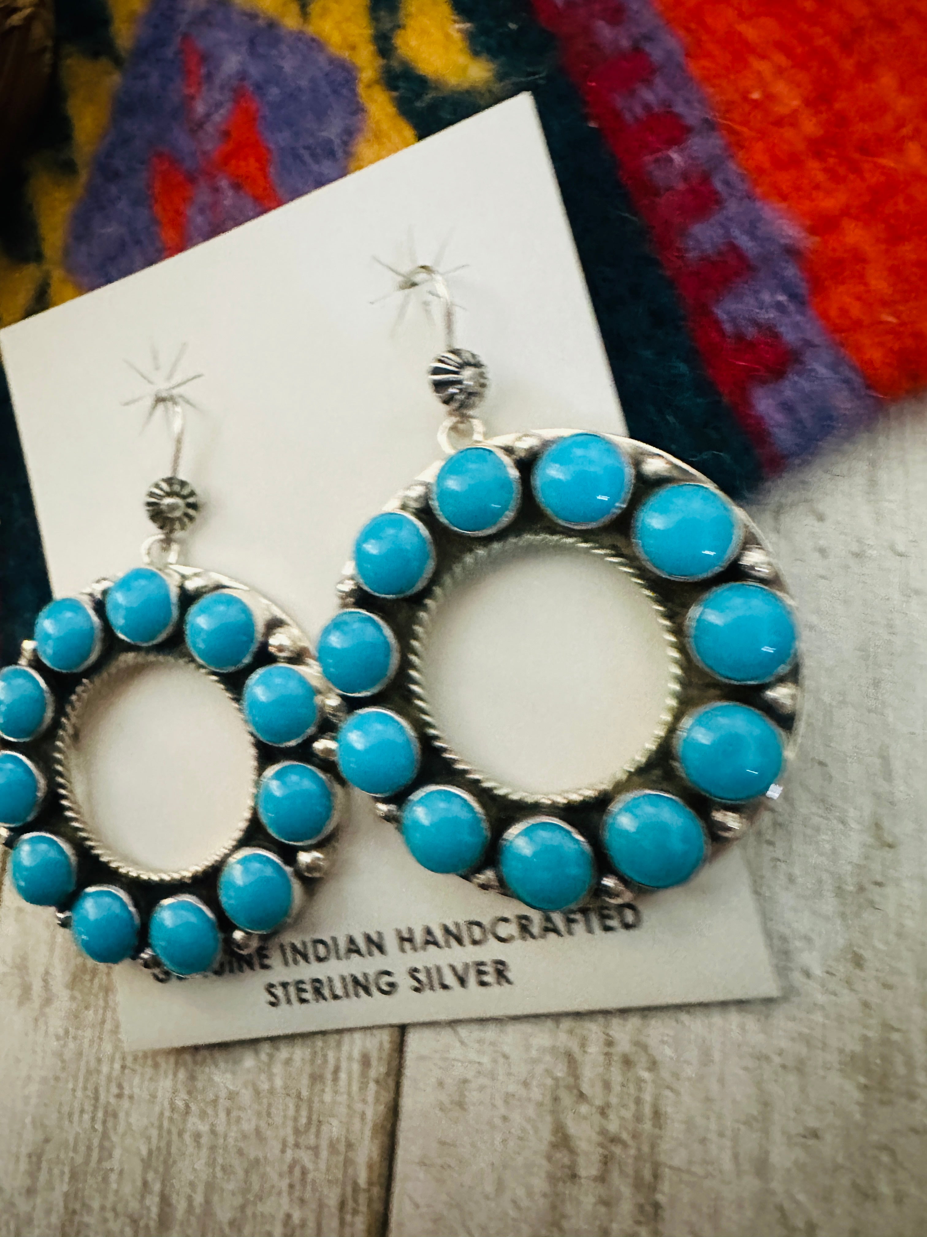Handcrafted Sterling Silver & Sleeping Beauty Turquoise Cluster Dangle Earrings